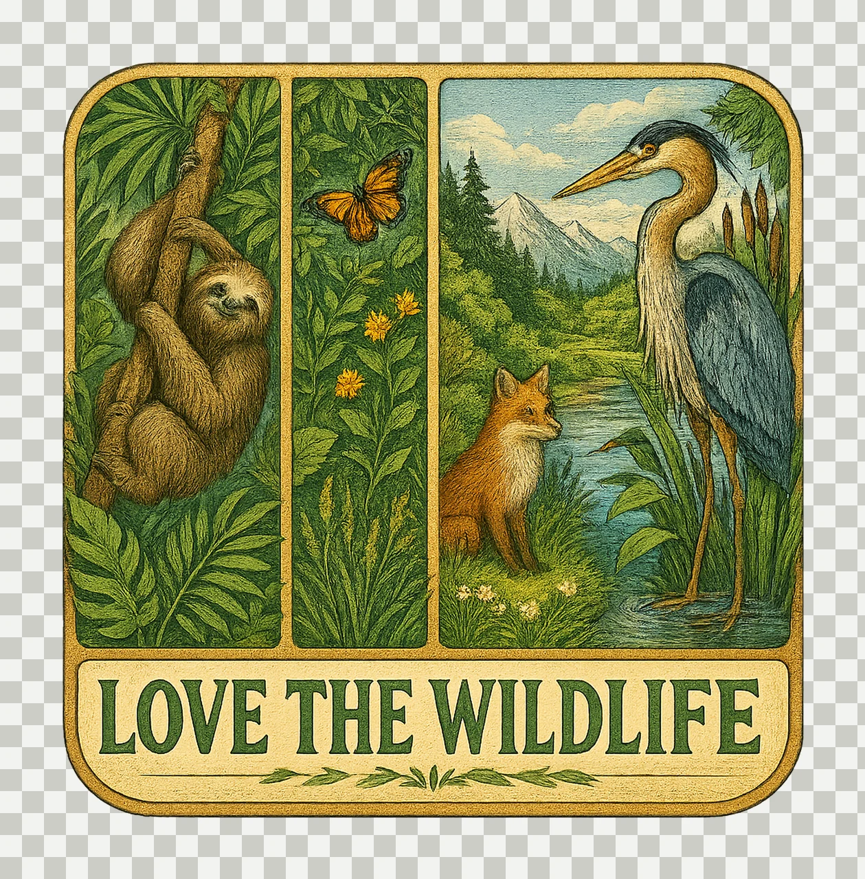 Love the Wild Things Watercolor Jungle Animals Brushstroke transparency and detail preview thumbnail