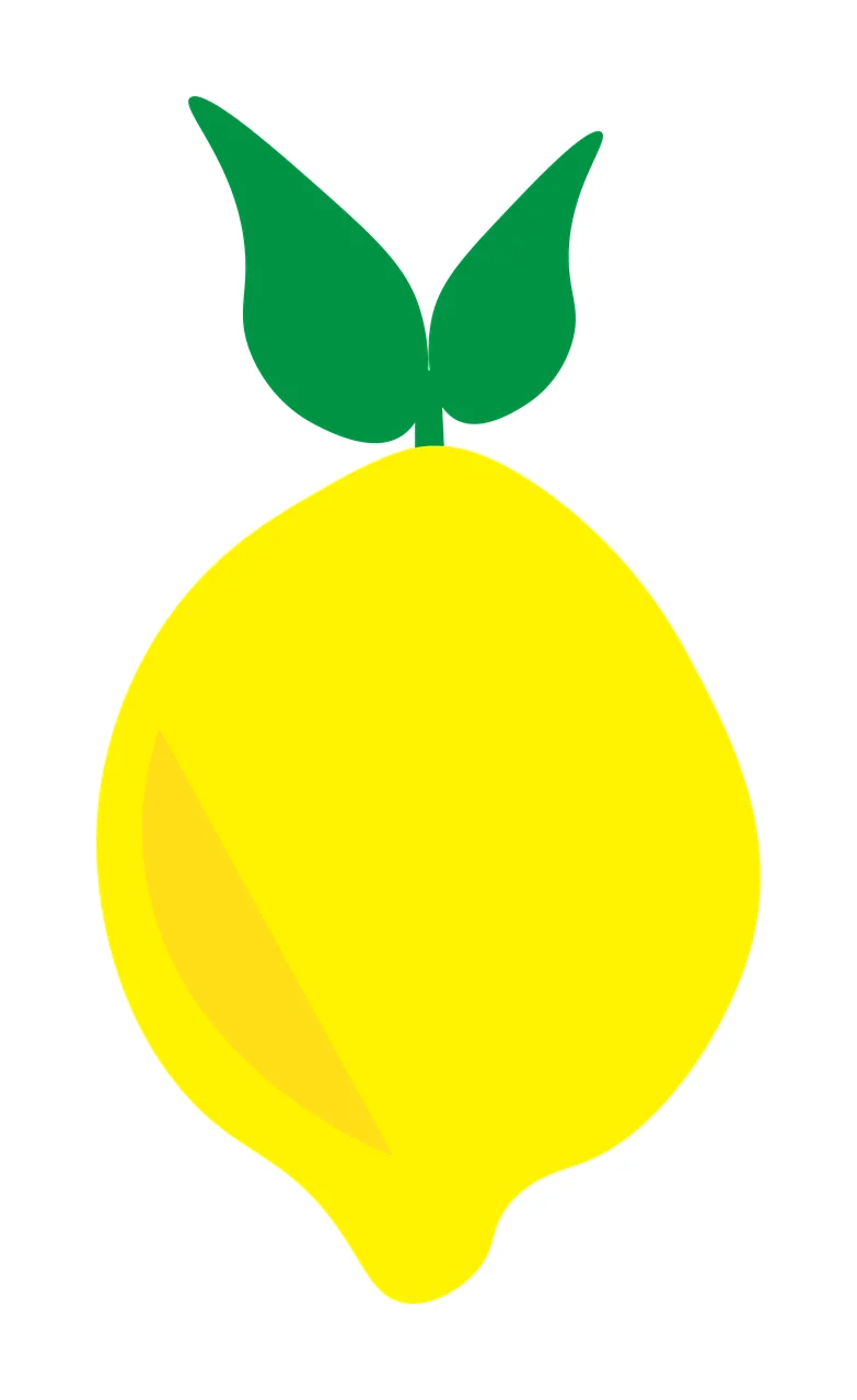Lemon Illustration with leaves and stem highlight in yellow, light yellow and green