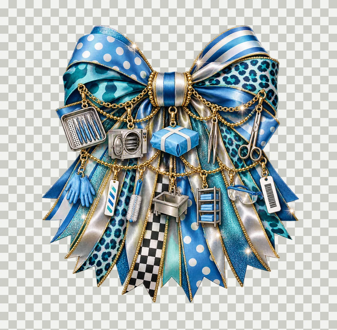 Sterile Processing Technician Bow Charm PNG, Themed Gold Chain Charms, Coquette Ribbon Sublimation Design, Transparent Digital Download transparency and detail preview thumbnail