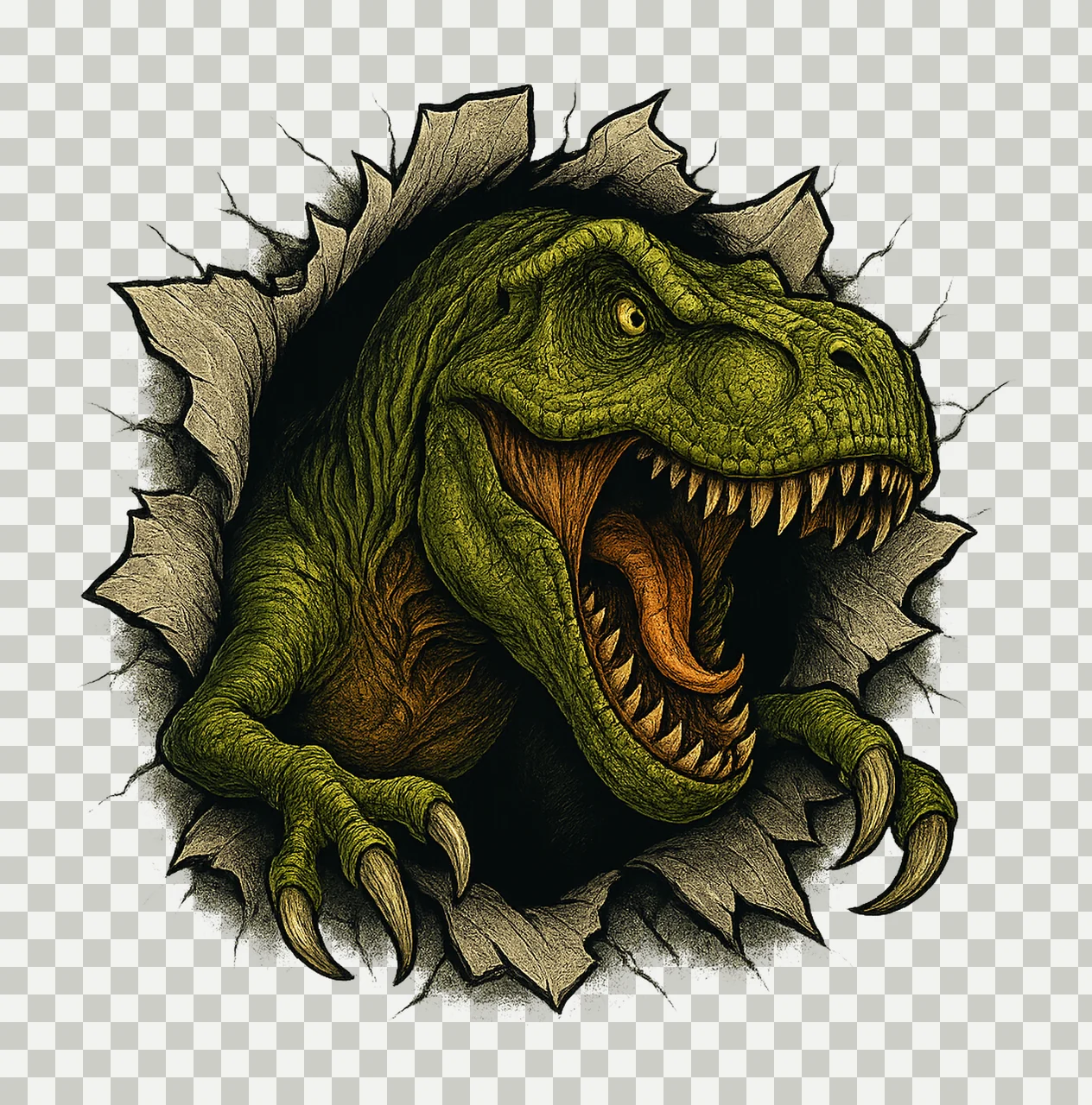 Dinosaur Rex Sublimation Design Scary Dino Artwork transparency and detail preview thumbnail