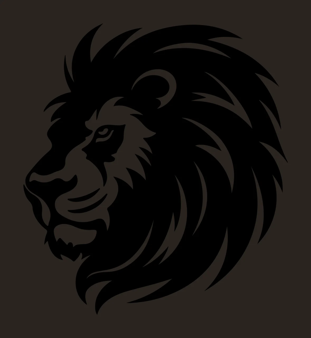 Lion Head Facing Left Black Silhouette mane eyes muzzle stencil contrast preview thumbnail