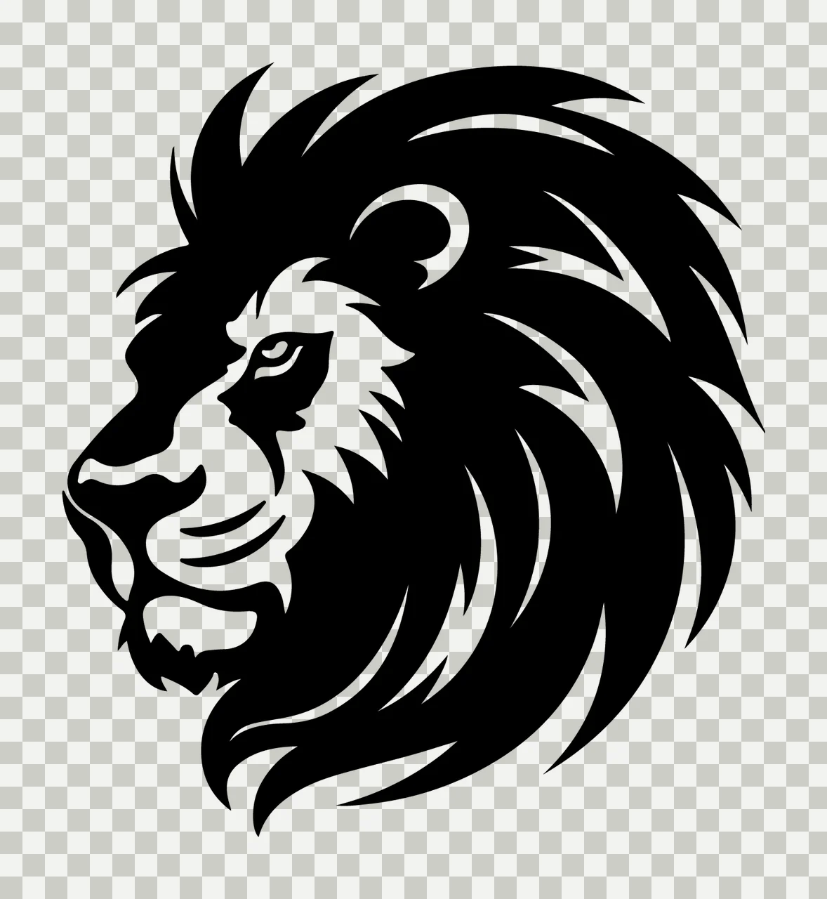 Lion Head Facing Left Black Silhouette mane eyes muzzle stencil transparency and detail preview thumbnail
