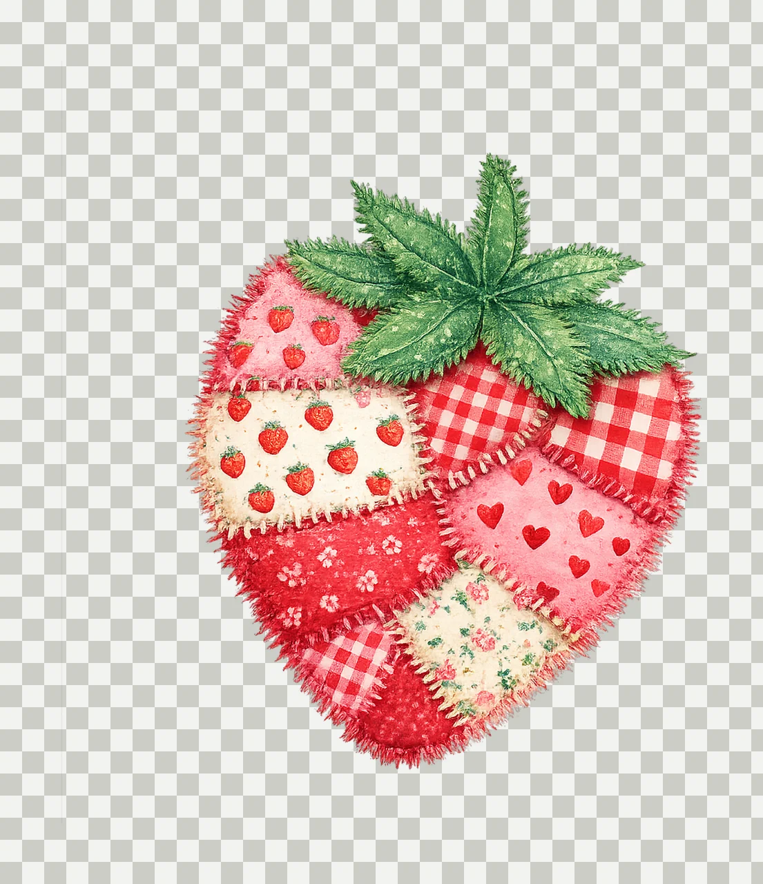 Patchwork Strawberry Vintage Quilt Strawberry Retro Fruit transparency and detail preview thumbnail