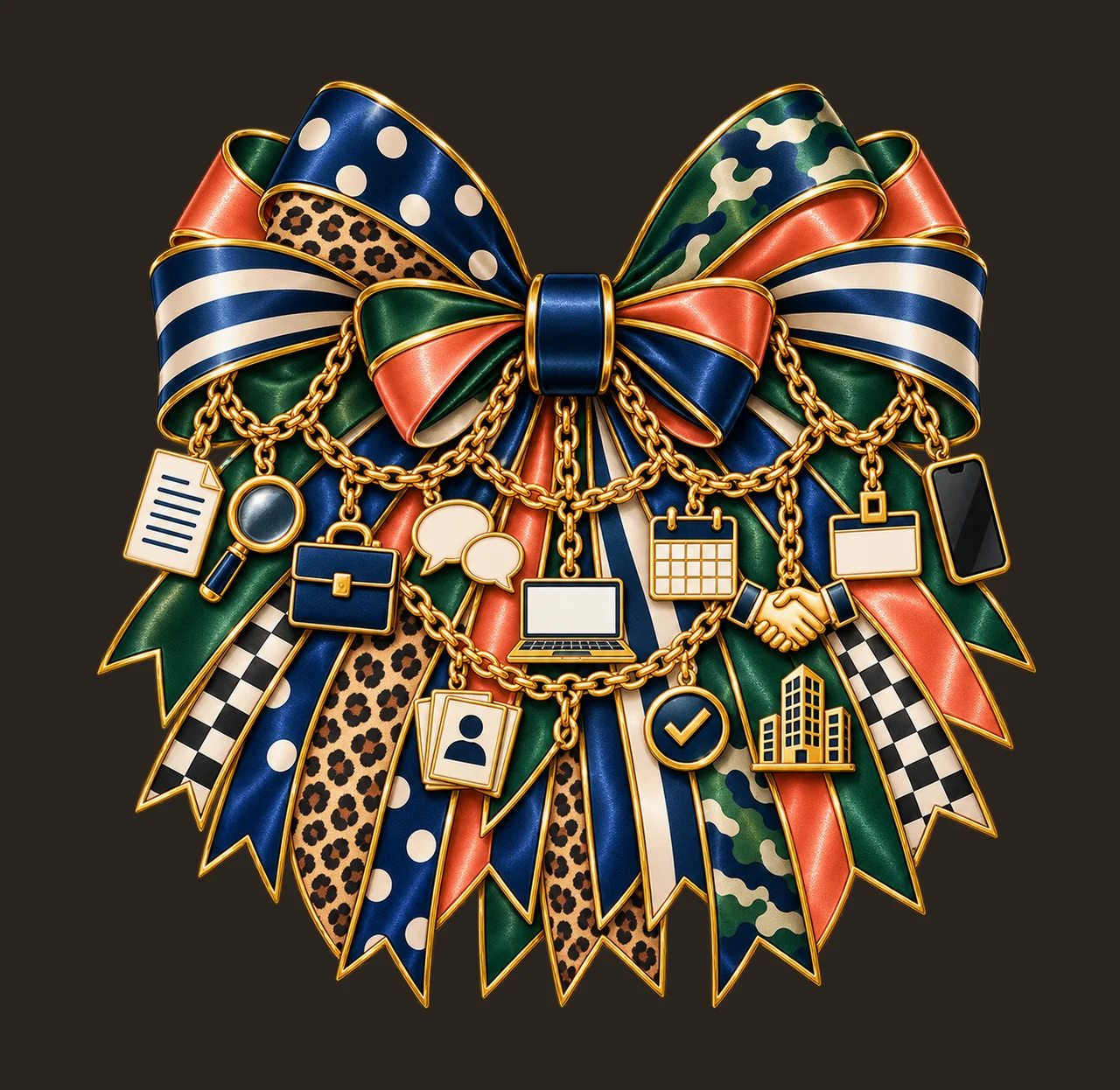 Recruiter Bow Charm PNG, Gold Chain Charms, Transparent Sublimation Design, Digital Download contrast preview thumbnail