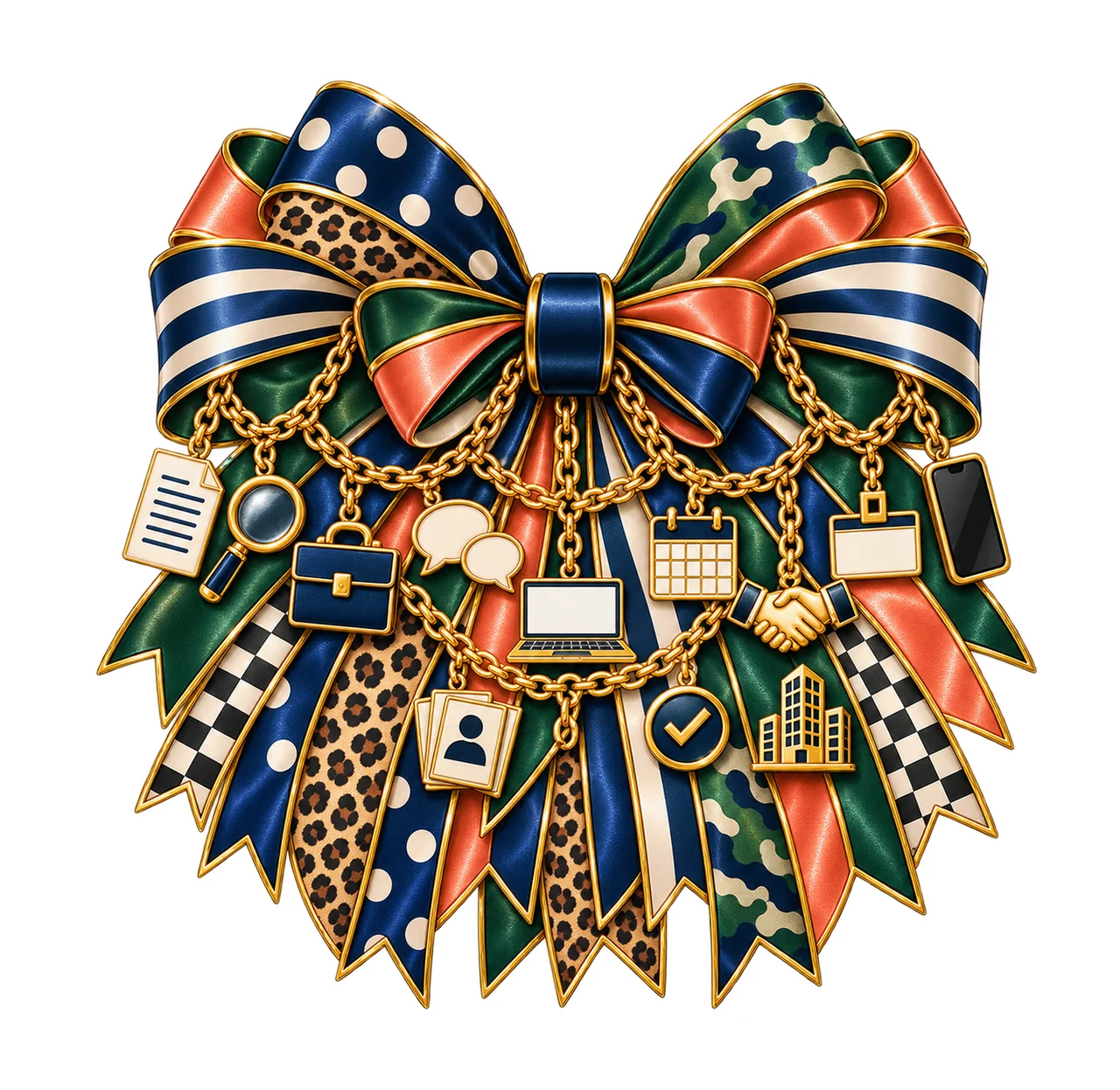 Recruiter Bow Charm PNG, Gold Chain Charms, Transparent Sublimation Design, Digital Download