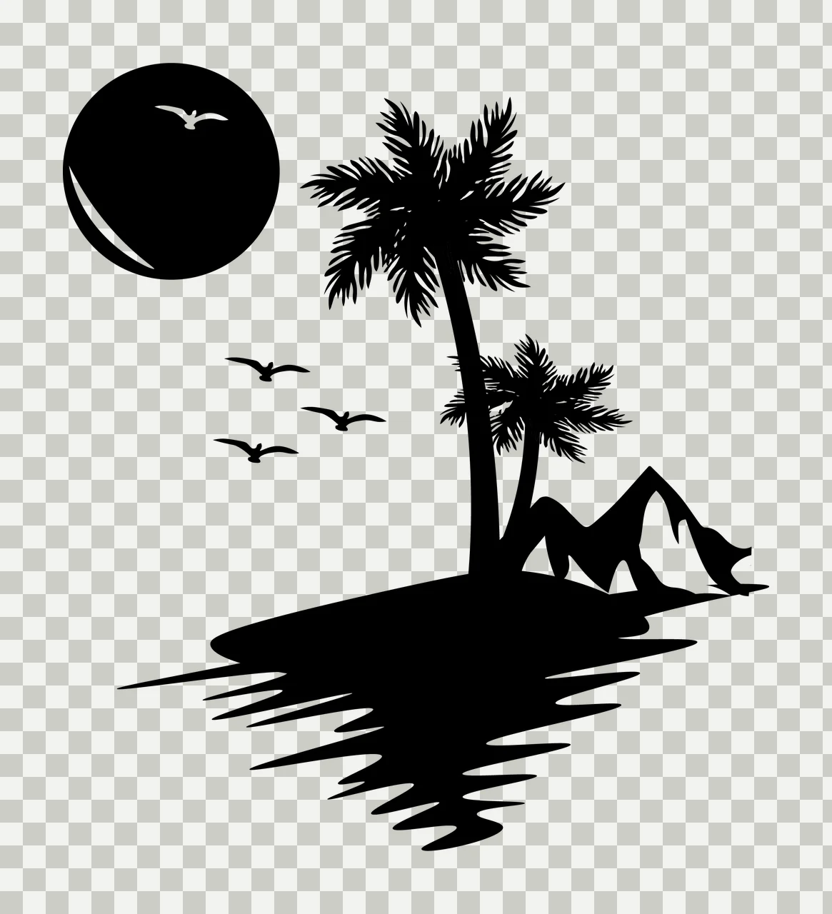 Palm Tropical Island Sunset Tree Silhouette trees sun birds transparency and detail preview thumbnail