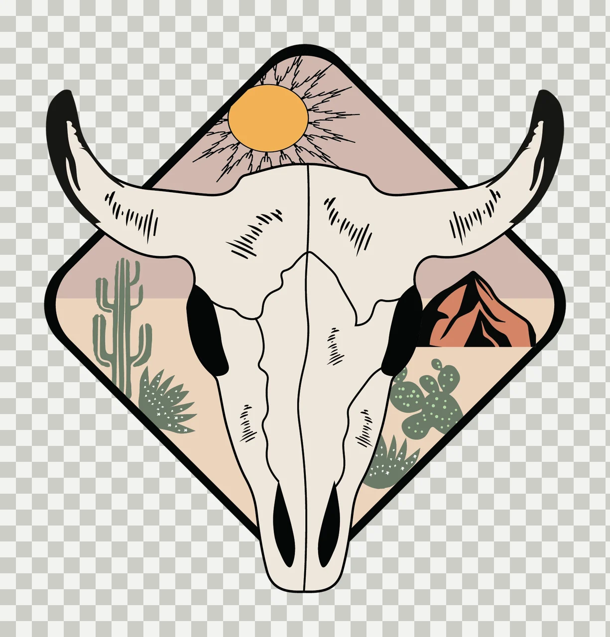 Buffalo Shape Silhouette With Curved Horns animal head black transparency and detail preview thumbnail