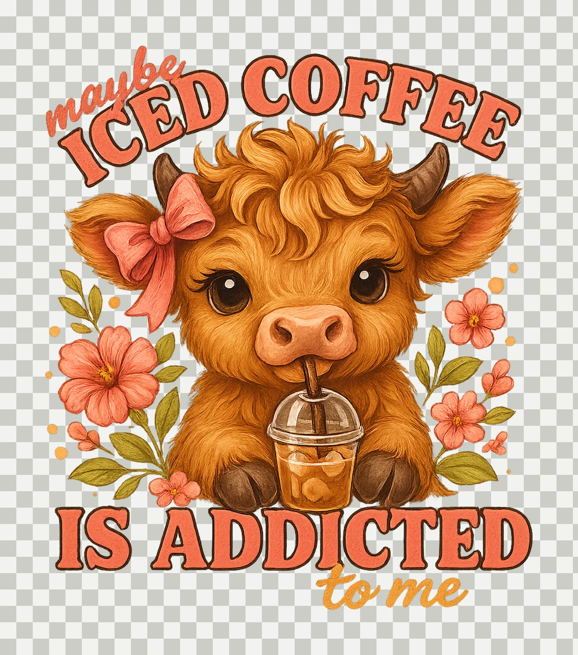 Highland Cow Coffee Sublimation Design Pink Bow Coquette transparency and detail preview thumbnail
