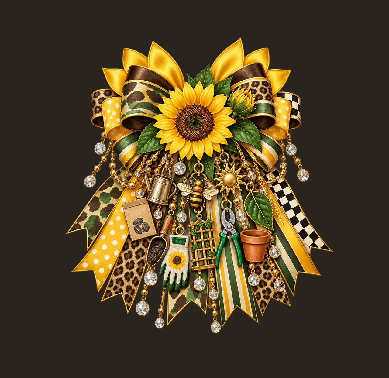Sunflower Lover Bow Charm PNG, Gold Chain Charms, Transparent Sublimation Design, Digital Download contrast preview thumbnail