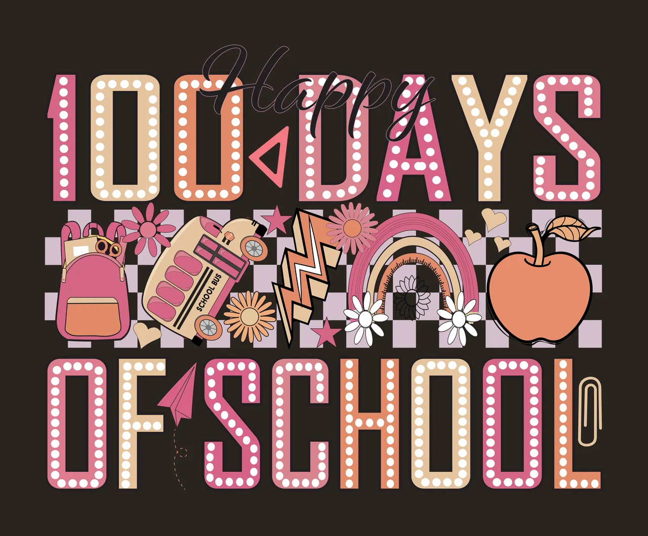 Happy 100 Days Of School Text stationary pencil rainbow apple contrast preview thumbnail