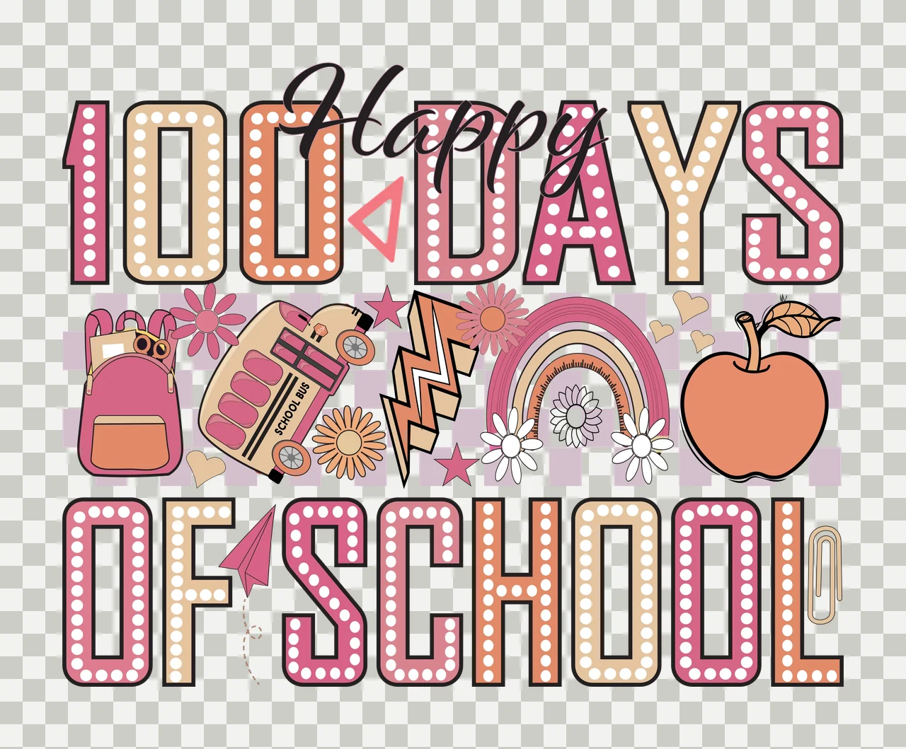 Happy 100 Days Of School Text stationary pencil rainbow apple transparency and detail preview thumbnail