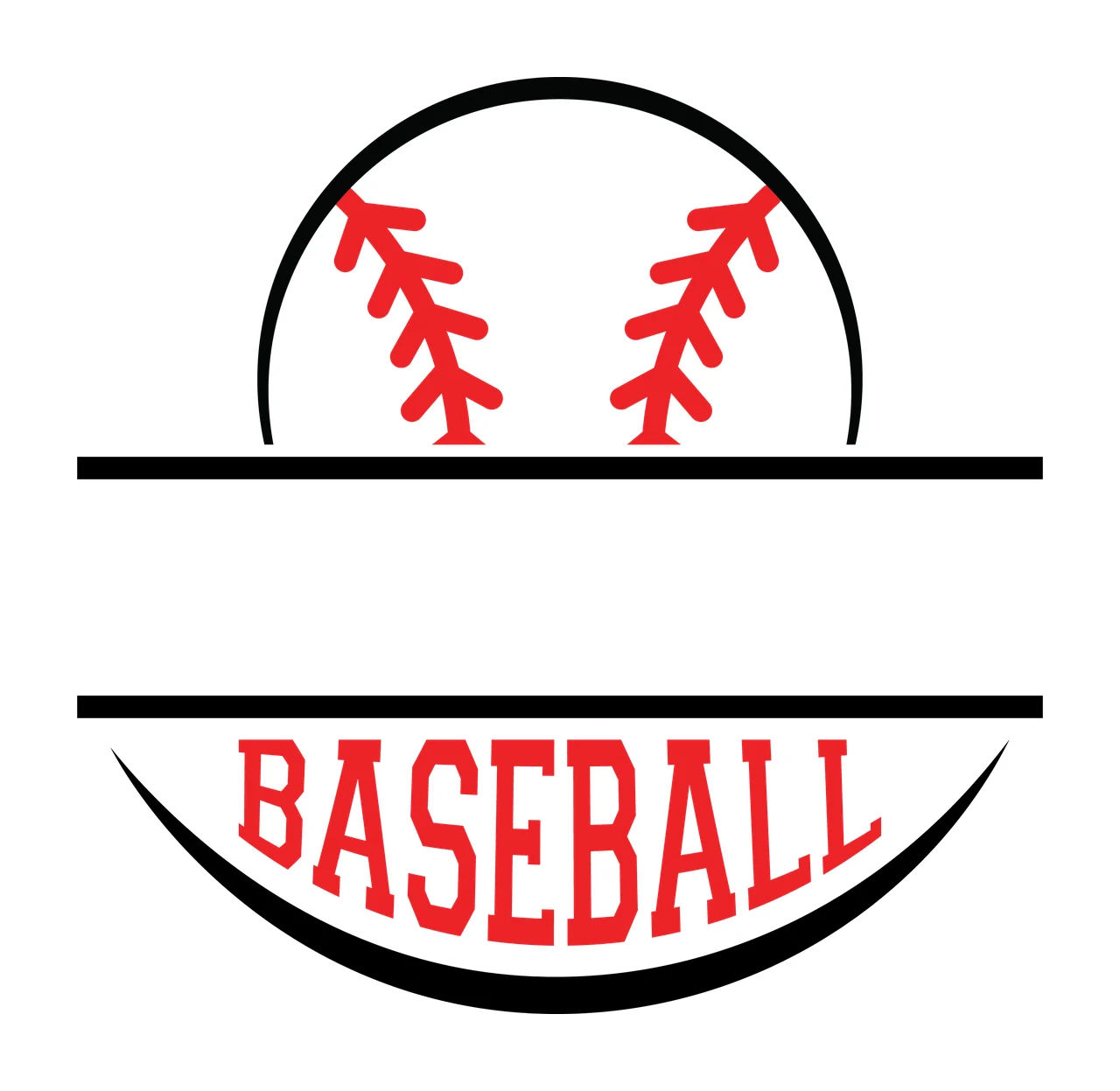 Baseball Split Graphic With Blank Space For Custom lines black