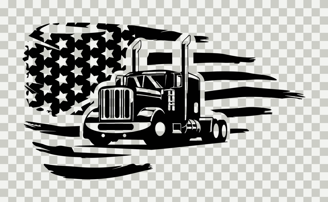 Semi Truck Flag American Design With Moving driving stars stripes transparency and detail preview thumbnail