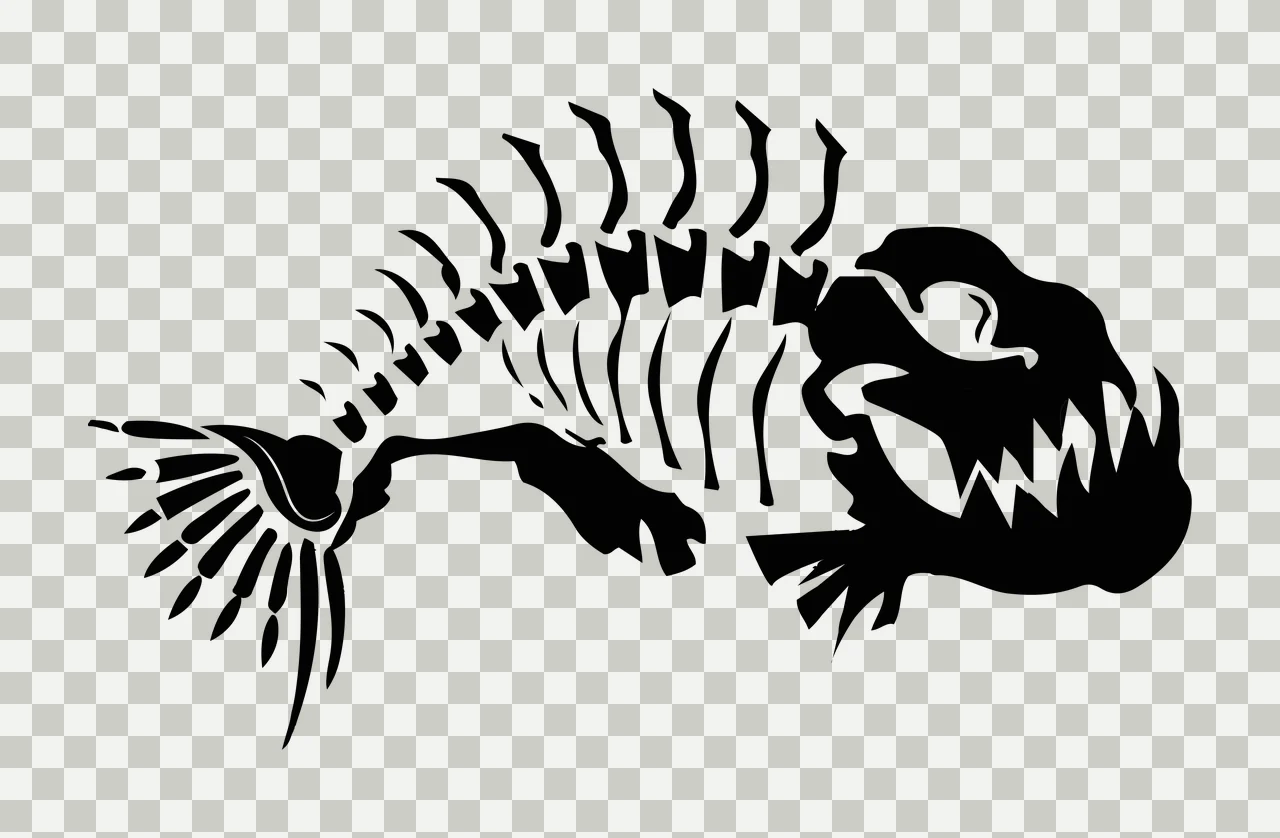 Bones Fish Skeleton Silhouette With Sharp Teeth black bone transparency and detail preview thumbnail