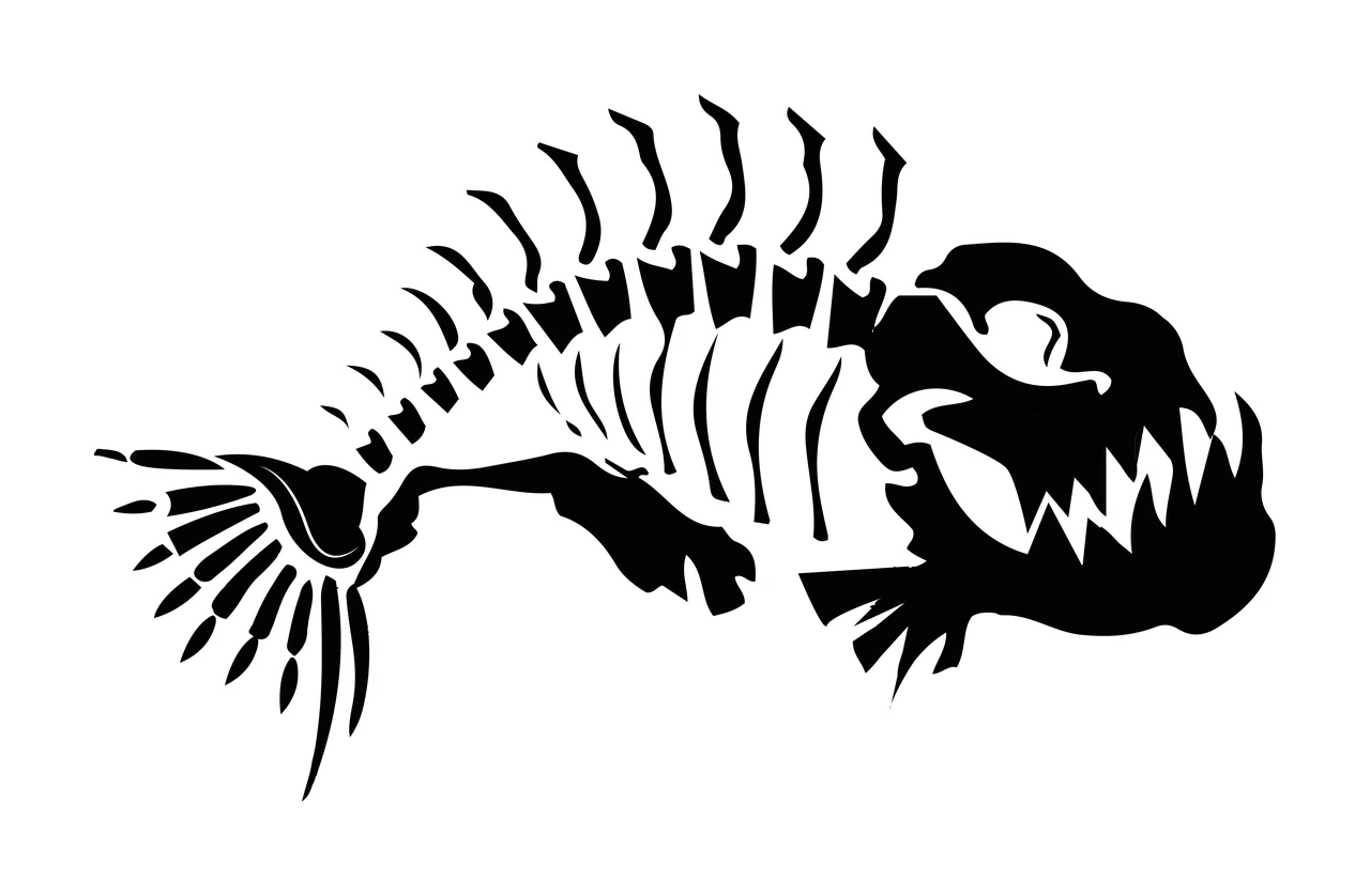 Bones Fish Skeleton Silhouette With Sharp Teeth black bone