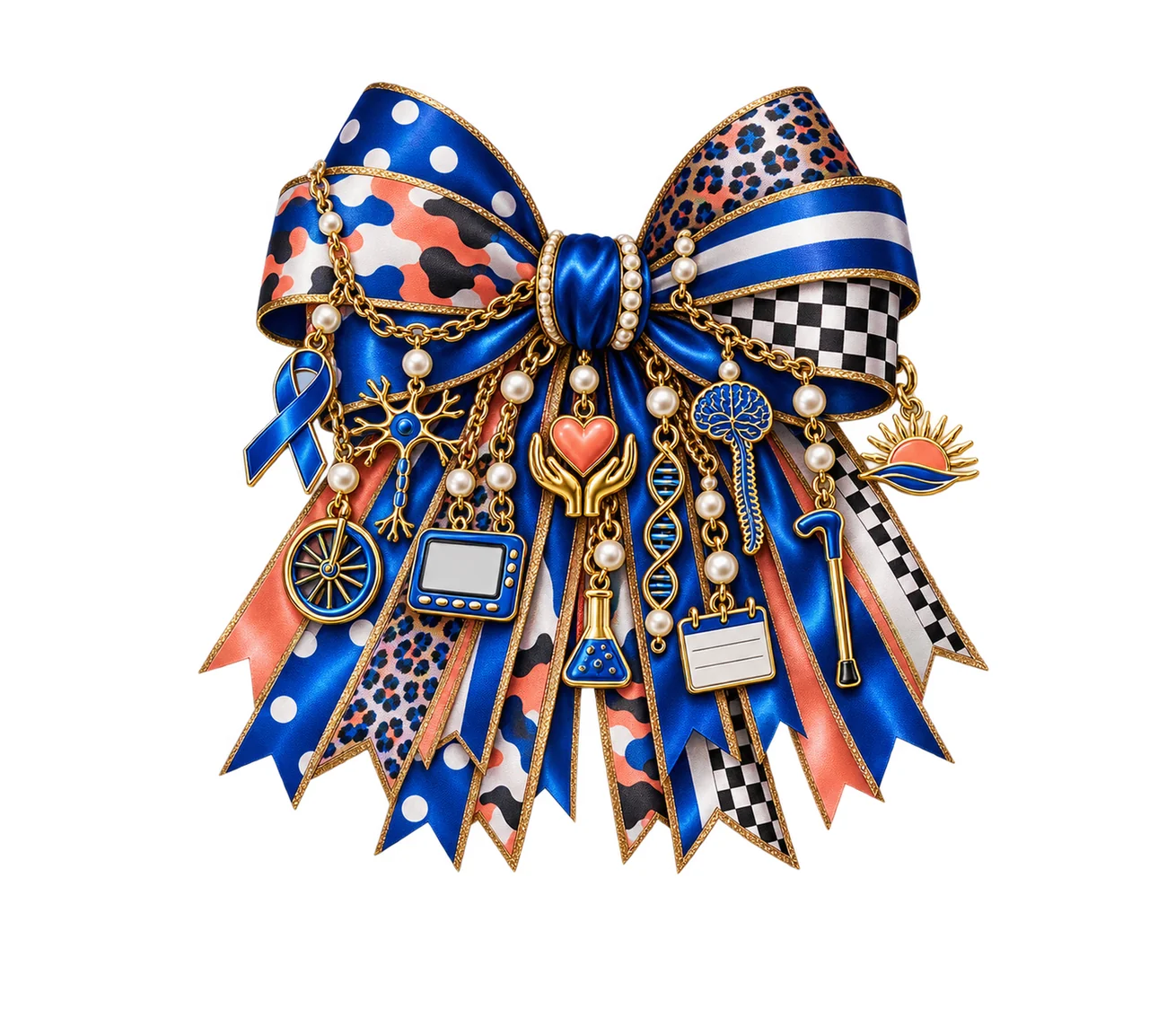 ALS Awareness Bow Charm PNG, Gold Chain Charms, Transparent Sublimation Design, Digital Download
