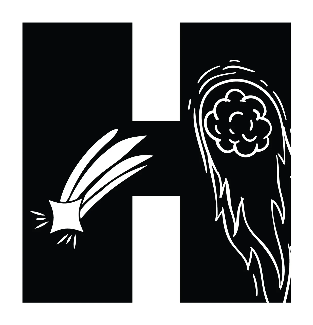 Space H Letter With Comet And Meteor