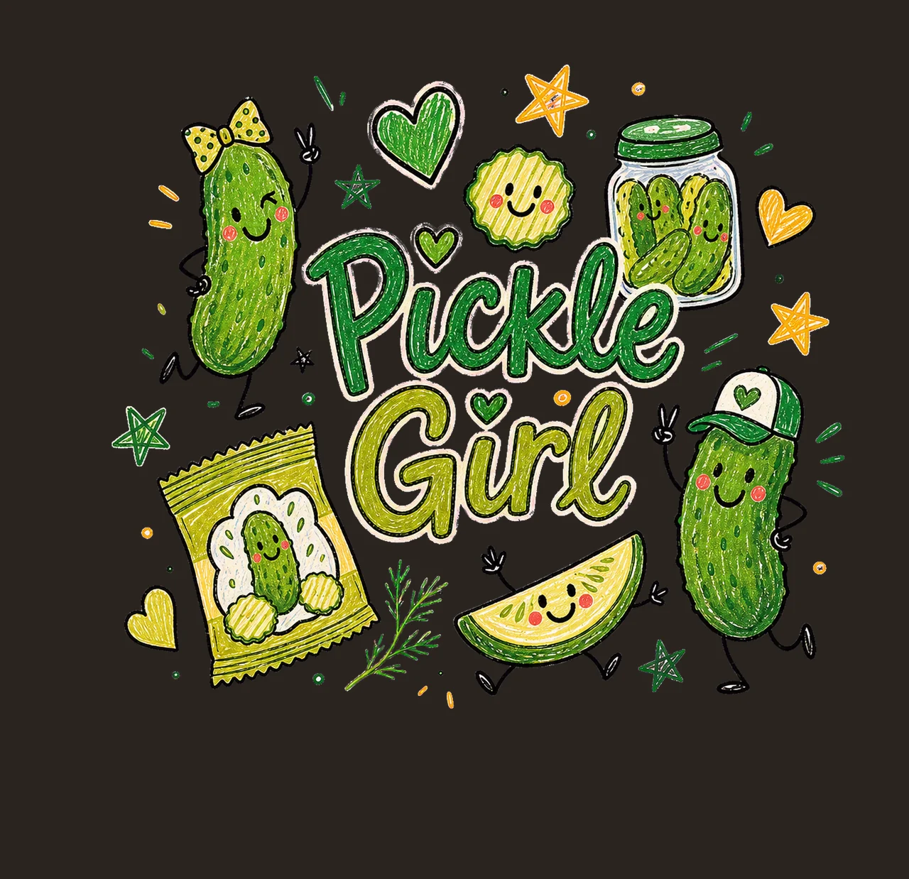 Pickle Girl Doodle sublimation instant shirt Variation B contrast preview thumbnail