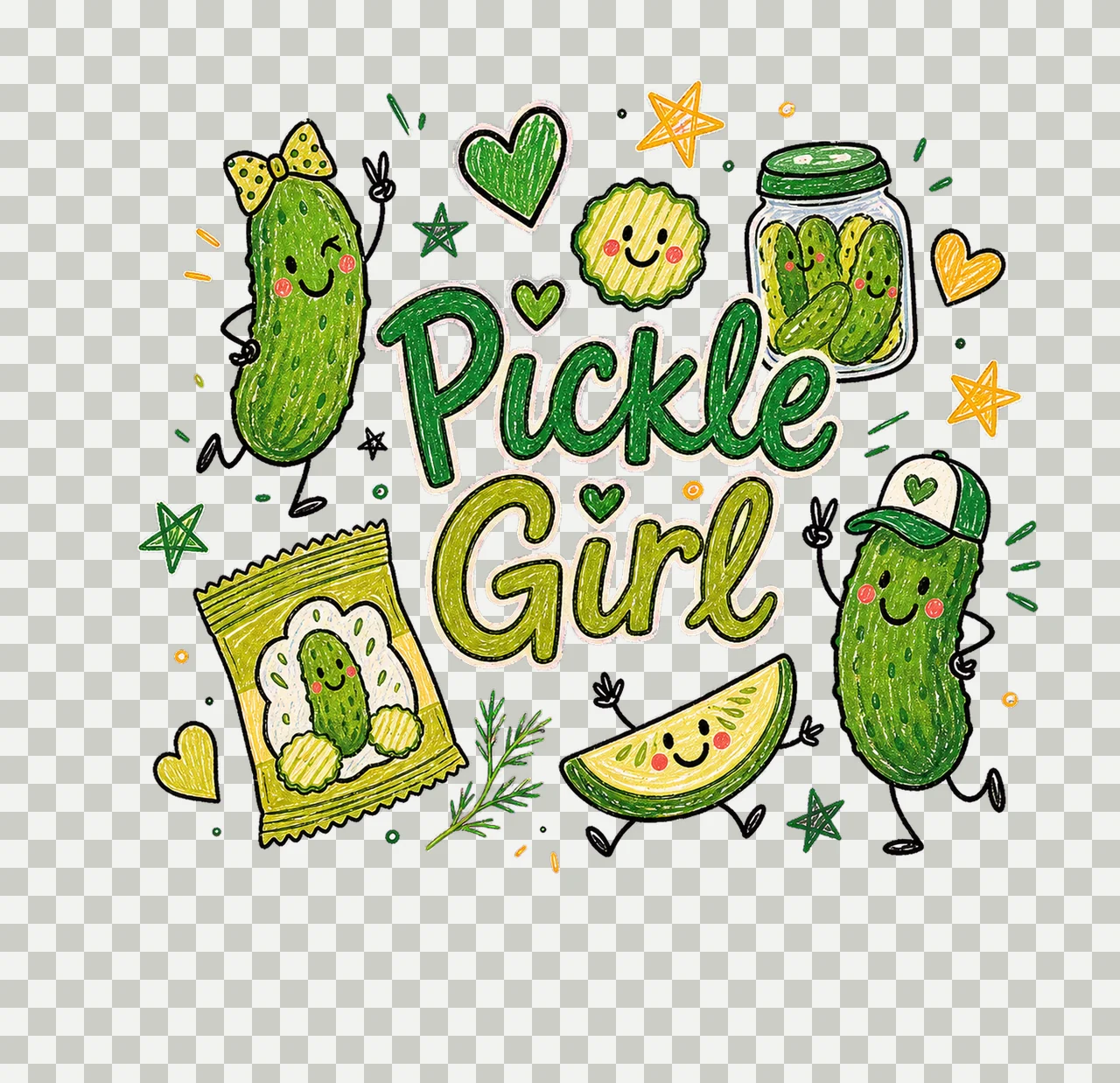 Pickle Girl Doodle sublimation instant shirt Variation B transparency and detail preview thumbnail