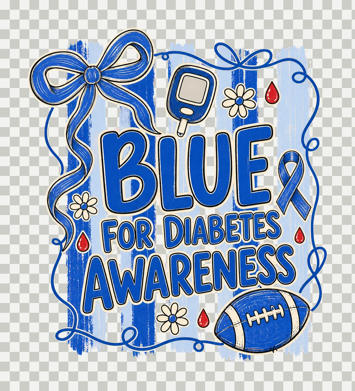 Preppy Football Diabetes Awareness Blue bundle 02 transparency and detail preview thumbnail