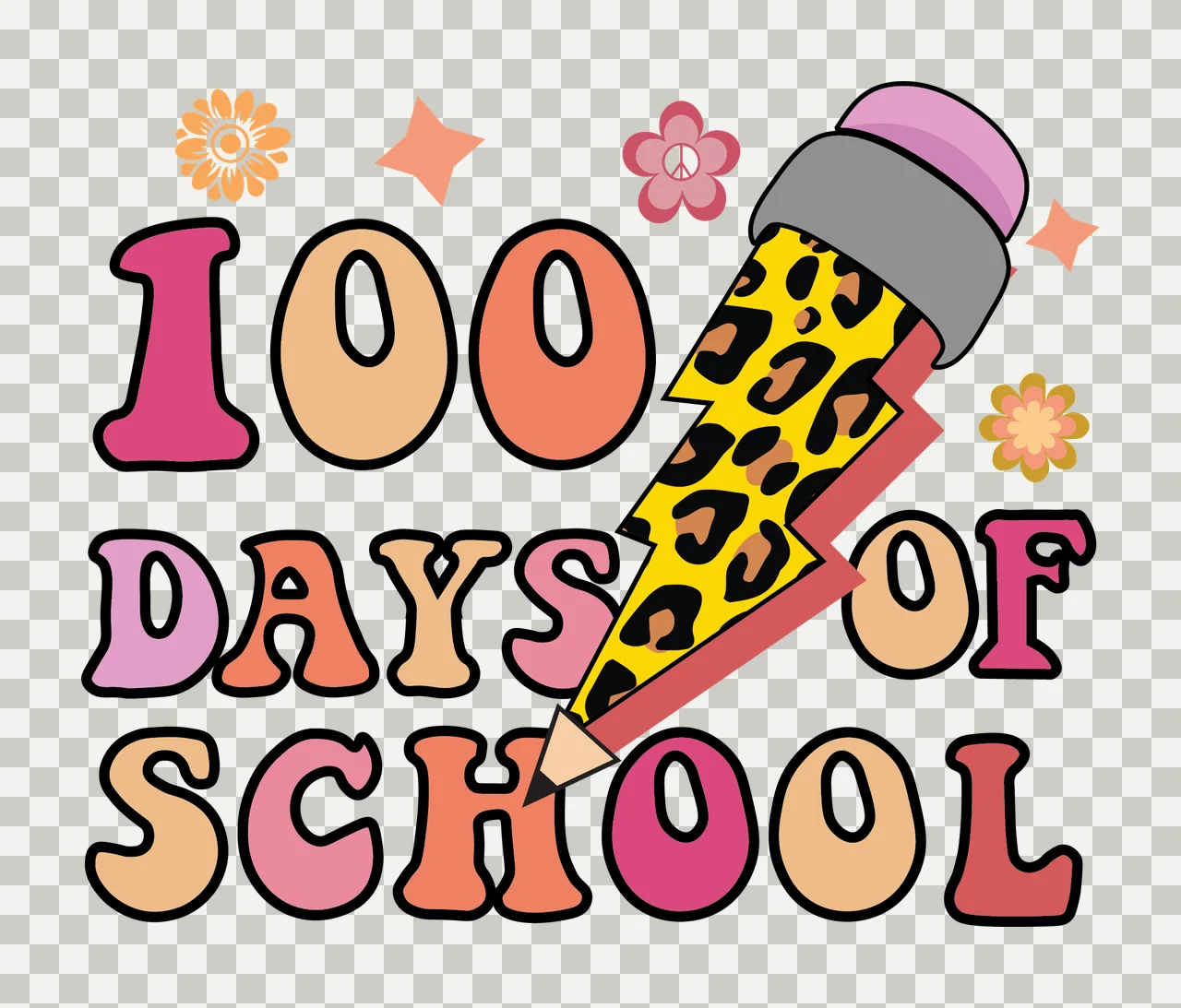 Bolt 100 Days Of School Flower Lightning celebrating star peace sign transparency and detail preview thumbnail