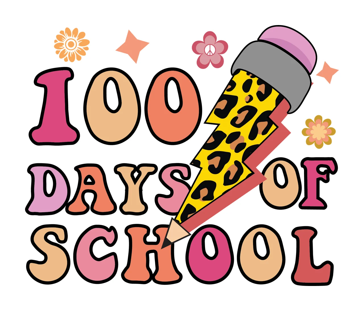 Bolt 100 Days Of School Flower Lightning celebrating star peace sign