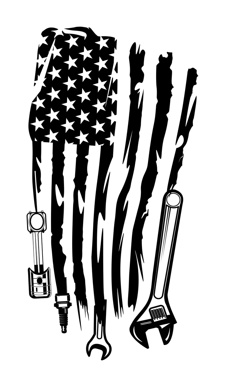 Mechanic Flag American With Tool Silhouettes stars stripes