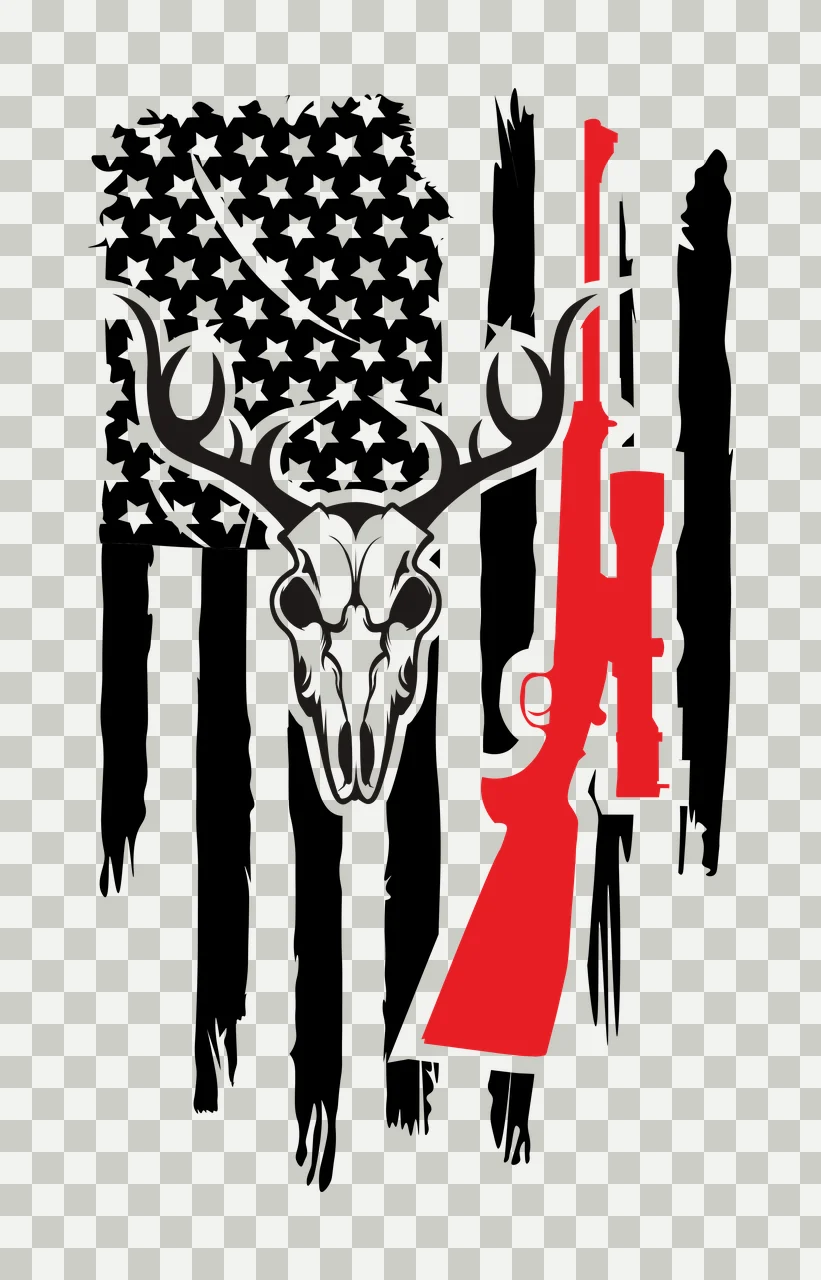 Skull Deer With Rifle Over Flag Background stars scope black transparency and detail preview thumbnail