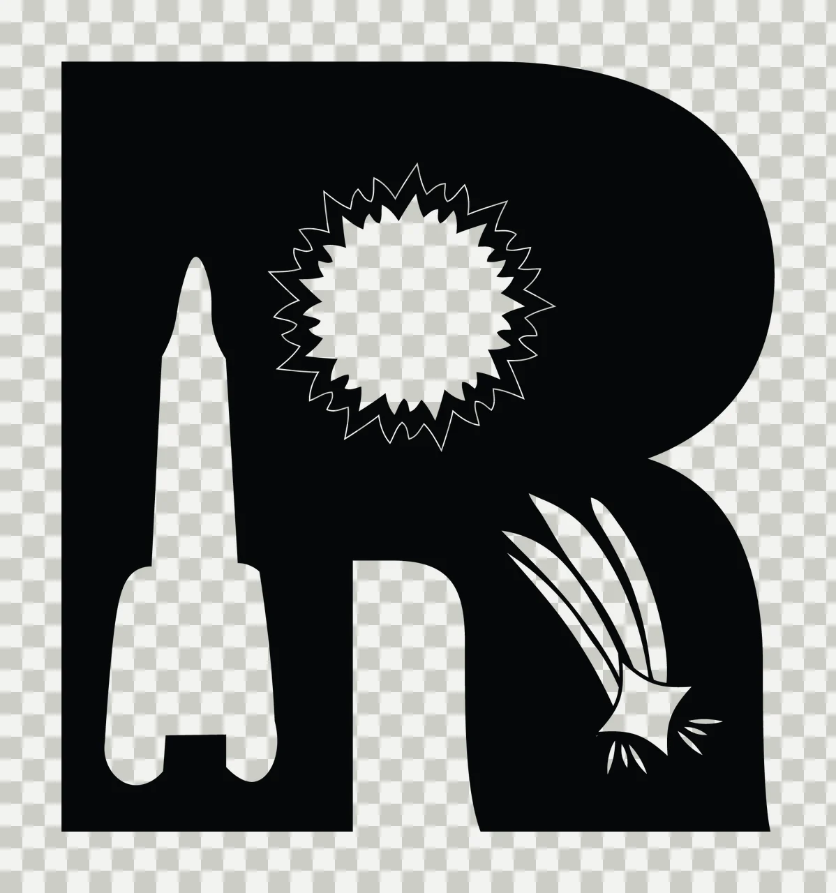 Letter R Decorating With Rocket And Star transparency and detail preview thumbnail