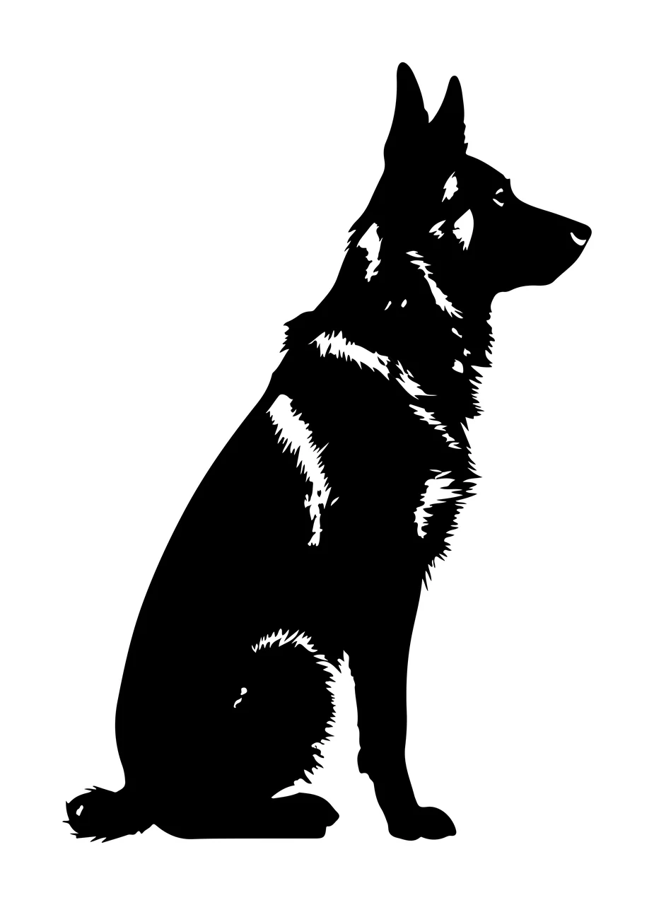 Dog Sitting German Shepherd Silhouette animal black white profile