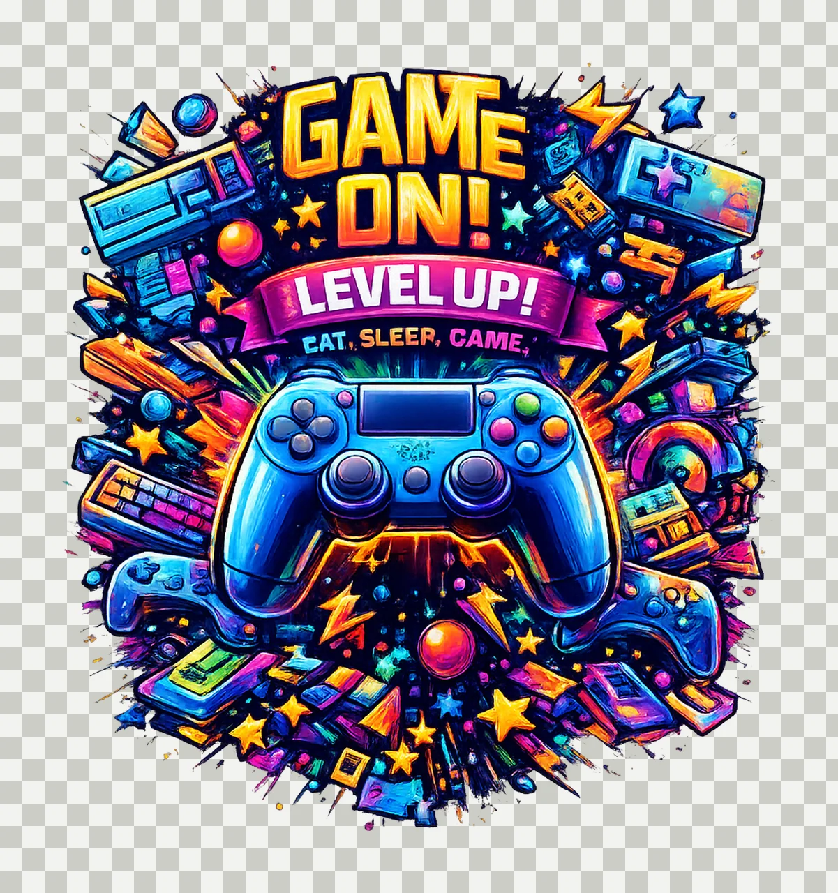 Game On Level Up Sublimation Design Gamer Artwork Game transparency and detail preview thumbnail