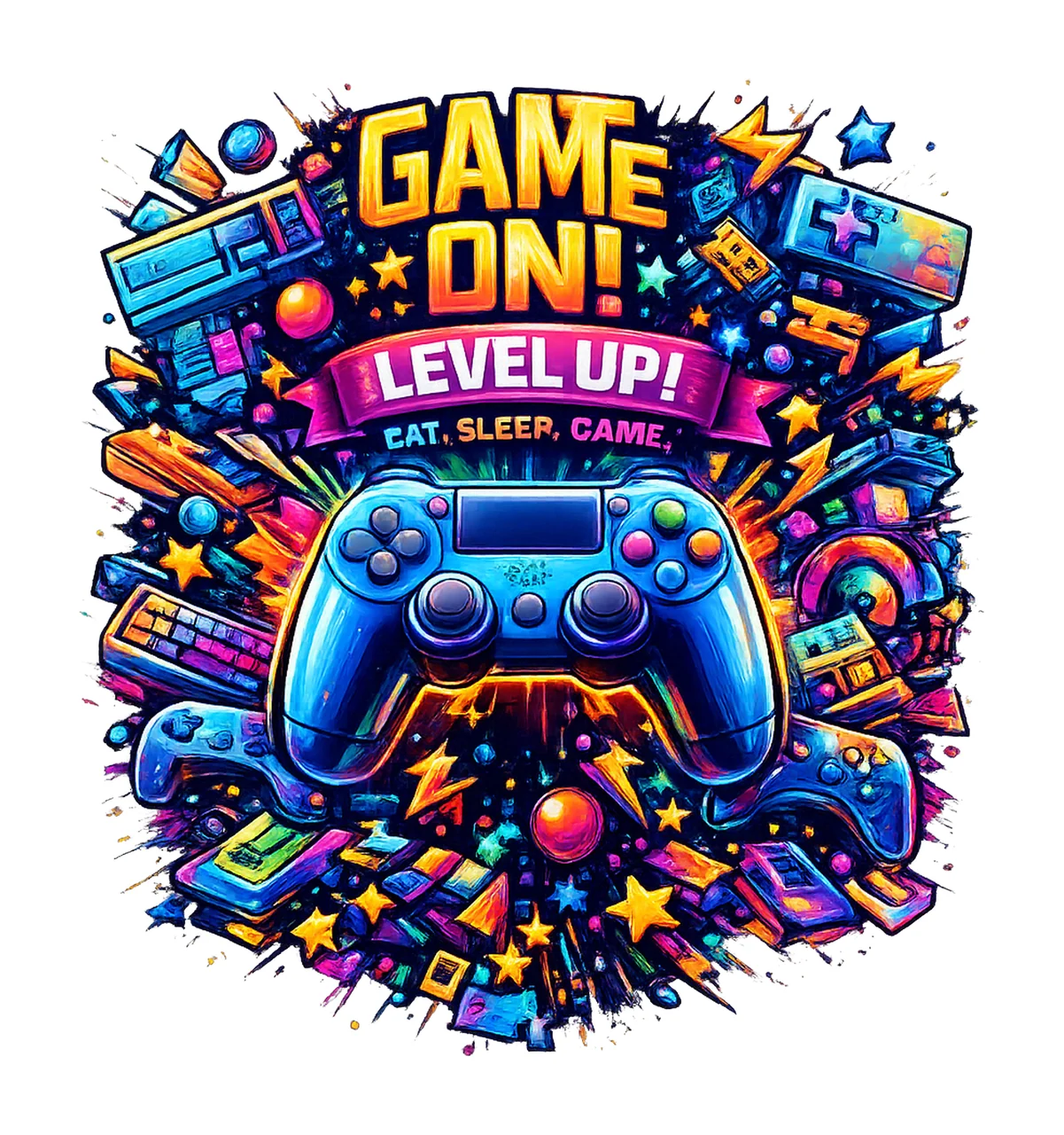 Game On Level Up Sublimation Design Gamer Artwork Game