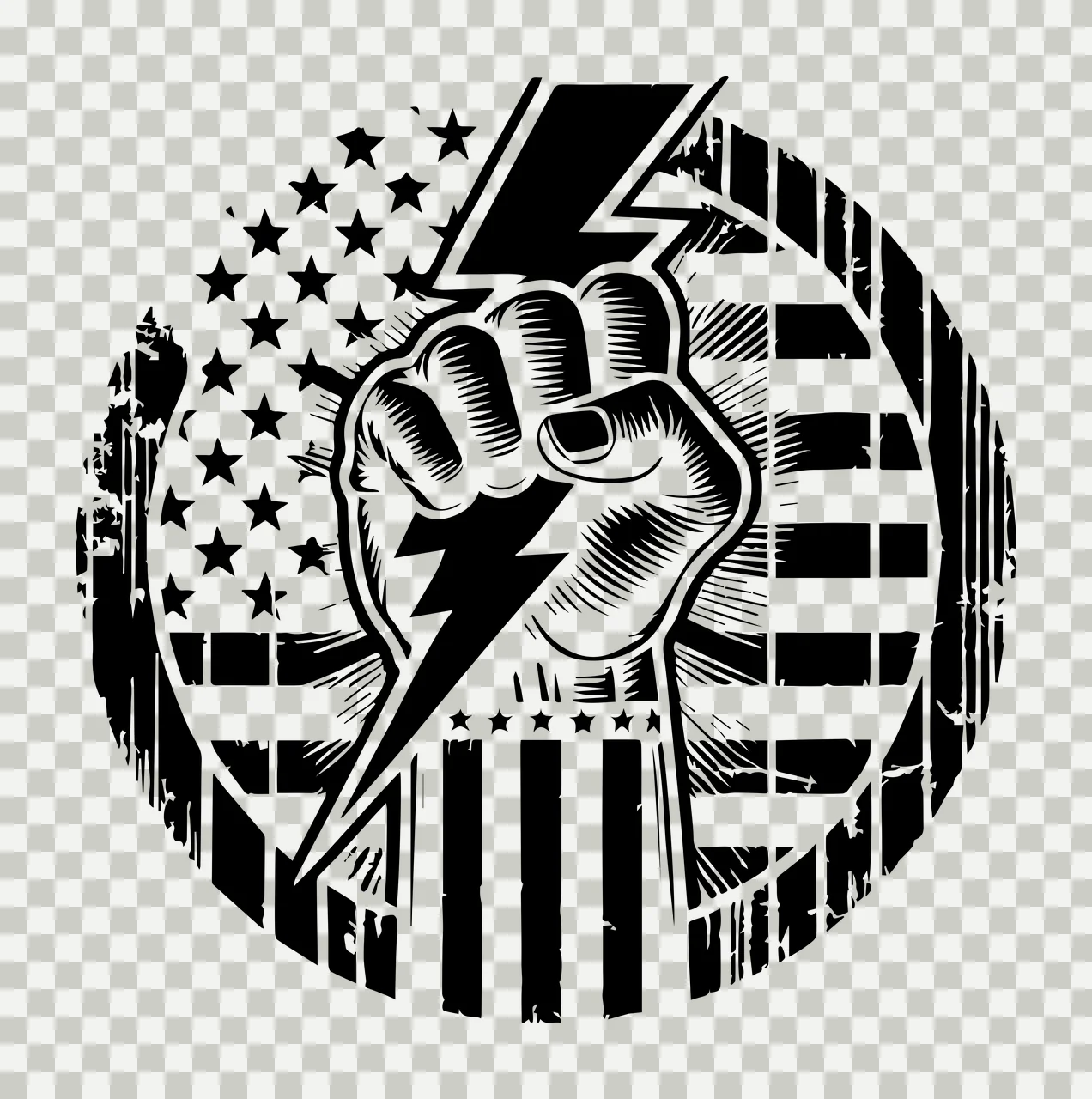 Fist And Lightning Bolt Emblem holding stars stripes circle transparency and detail preview thumbnail