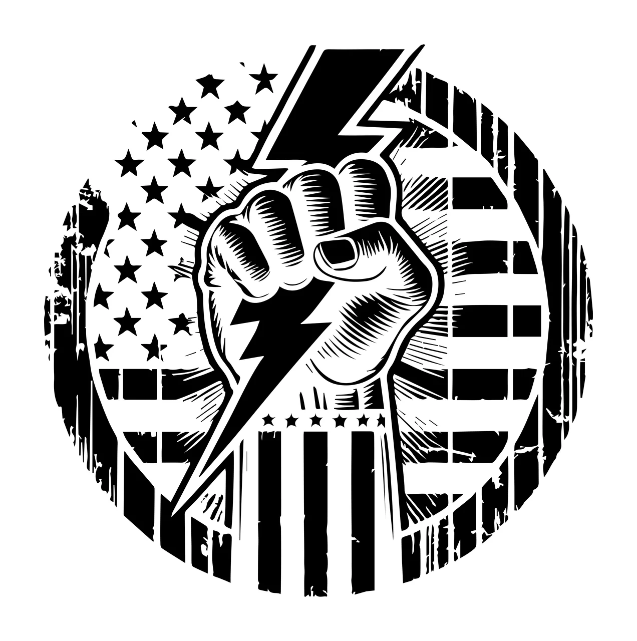 Fist And Lightning Bolt Emblem holding stars stripes circle