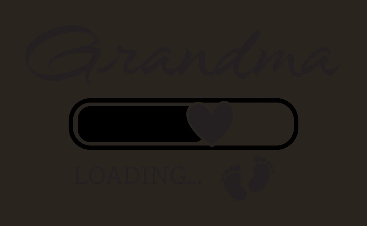 Grandma LOADING... Grandma Loading... Design with Grandma text, loading bar, heart icon and baby footprints in black and white contrast preview thumbnail