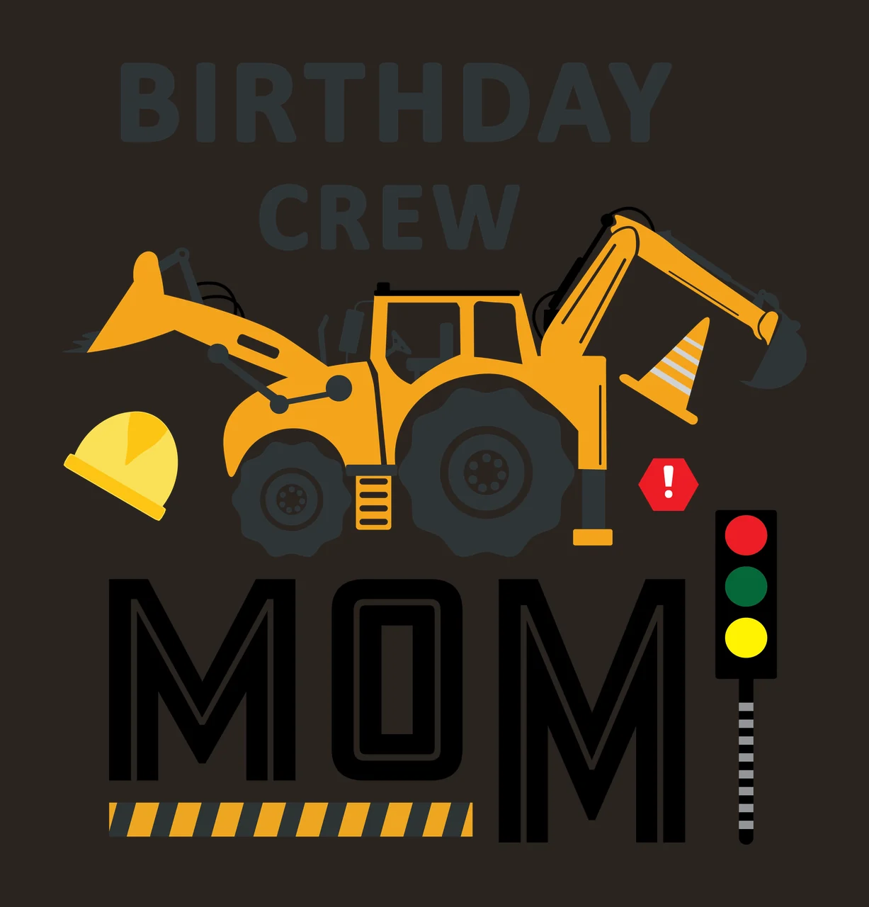 Birthday Construction Vehicle excavator hard hat traffic cone contrast preview thumbnail