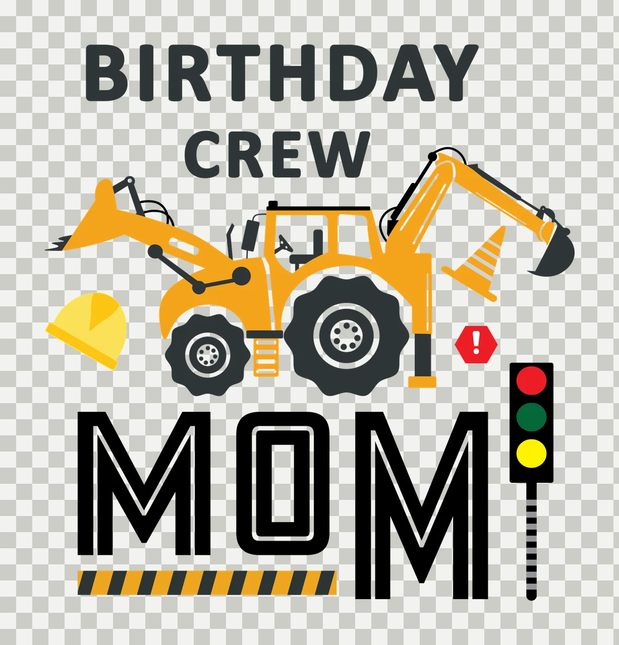 Birthday Construction Vehicle excavator hard hat traffic cone transparency and detail preview thumbnail
