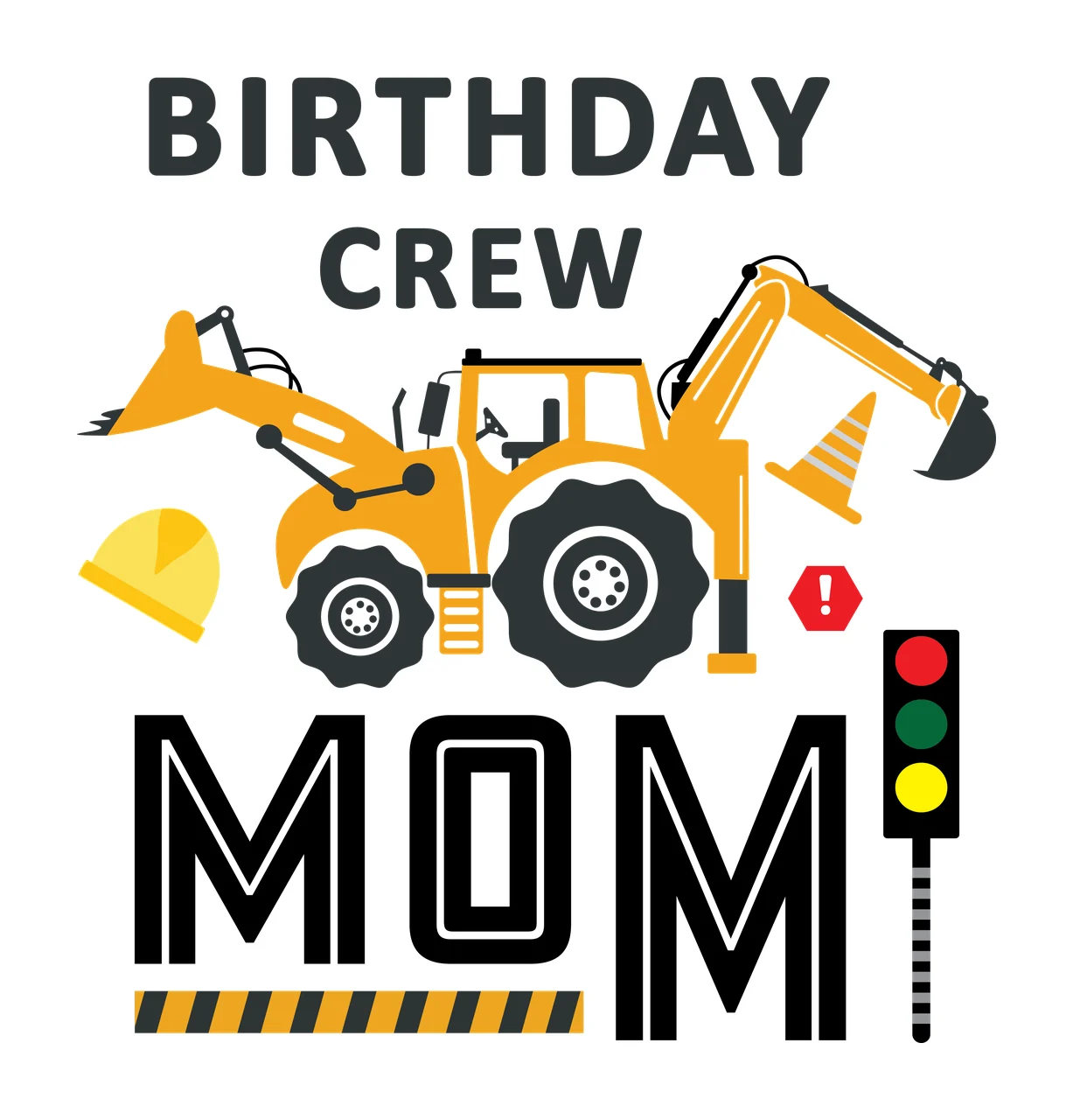 Birthday Construction Vehicle excavator hard hat traffic cone
