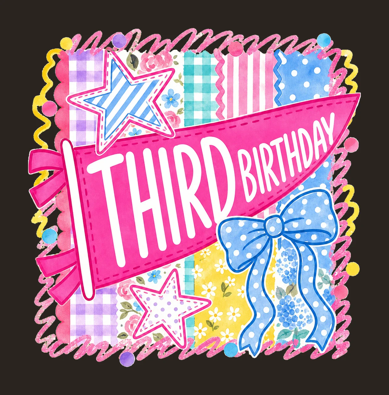 Retro Striped Floral Birthday Pennant Variation A contrast preview thumbnail