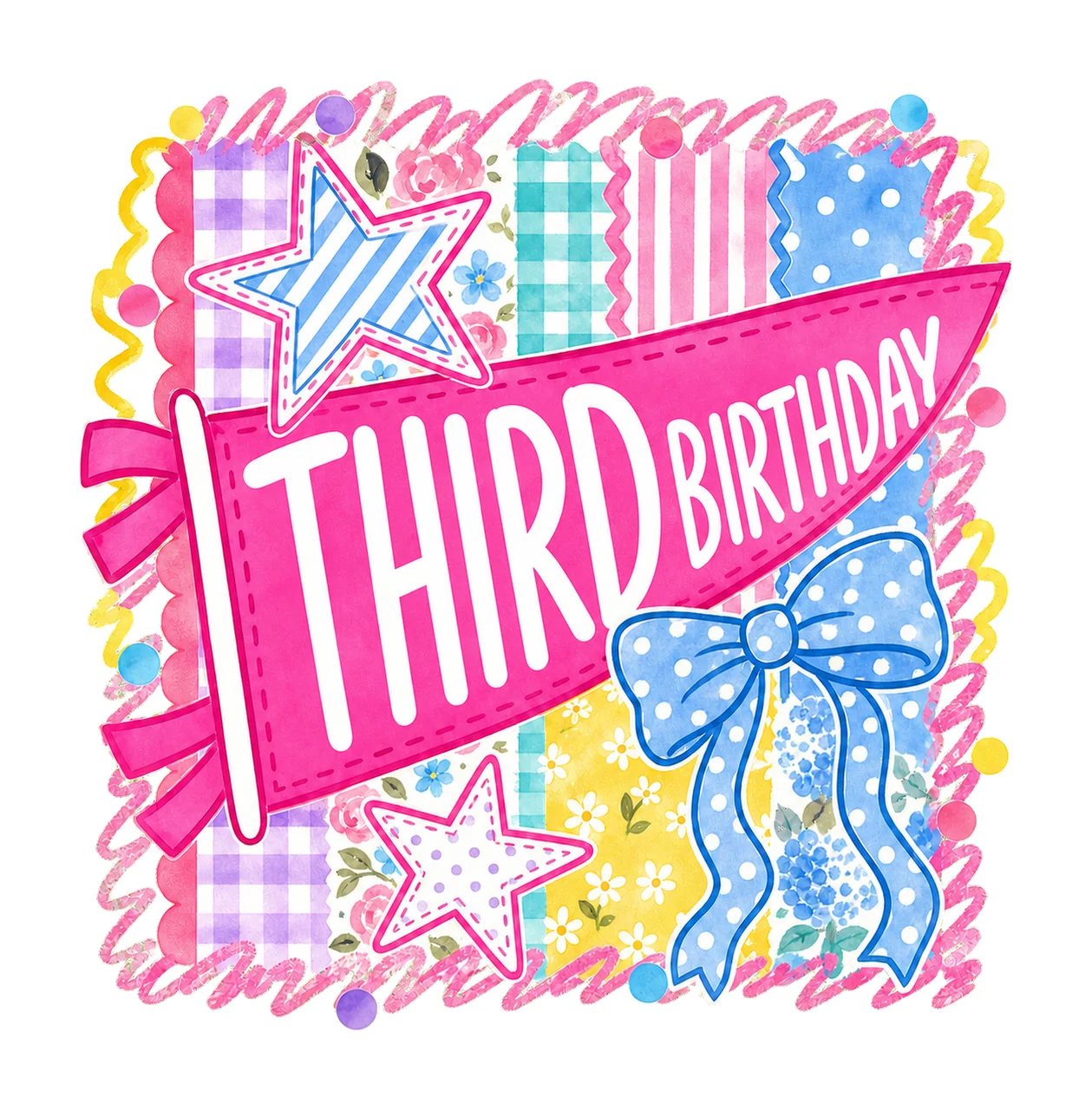 Retro Striped Floral Birthday Pennant Variation A