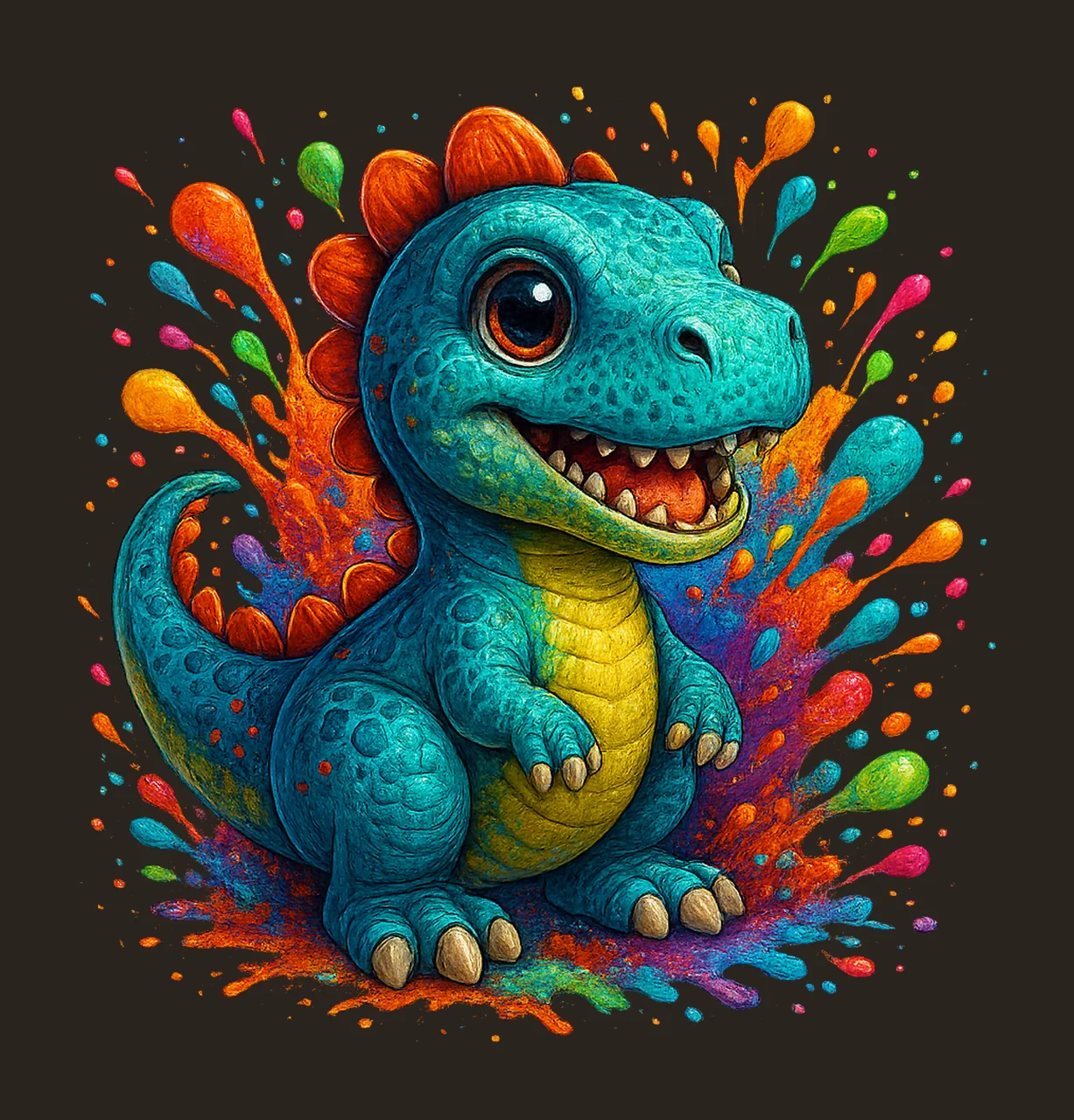 Watercolor Dinosaur Splatter Kids Shirt Design Colorful Dino contrast preview thumbnail