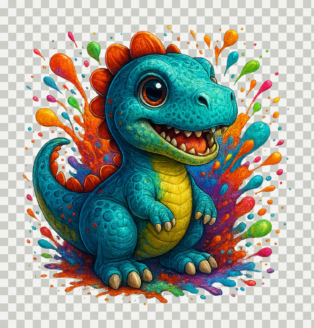 Watercolor Dinosaur Splatter Kids Shirt Design Colorful Dino transparency and detail preview thumbnail