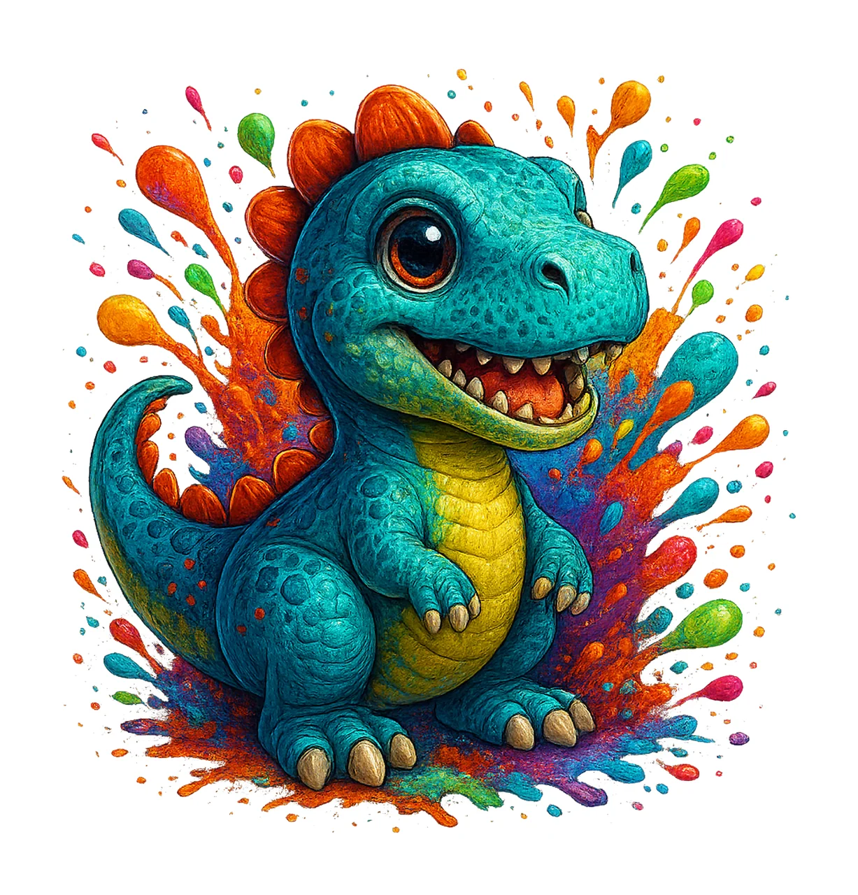 Watercolor Dinosaur Splatter Kids Shirt Design Colorful Dino