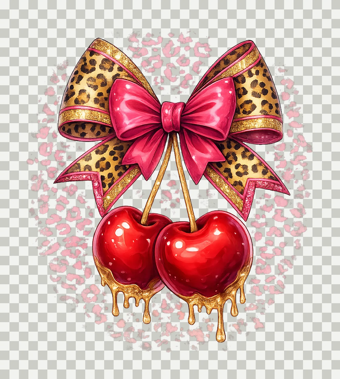 Trendy Cherry Leopard Print Bow Glam Fruit Design Cute Pink transparency and detail preview thumbnail
