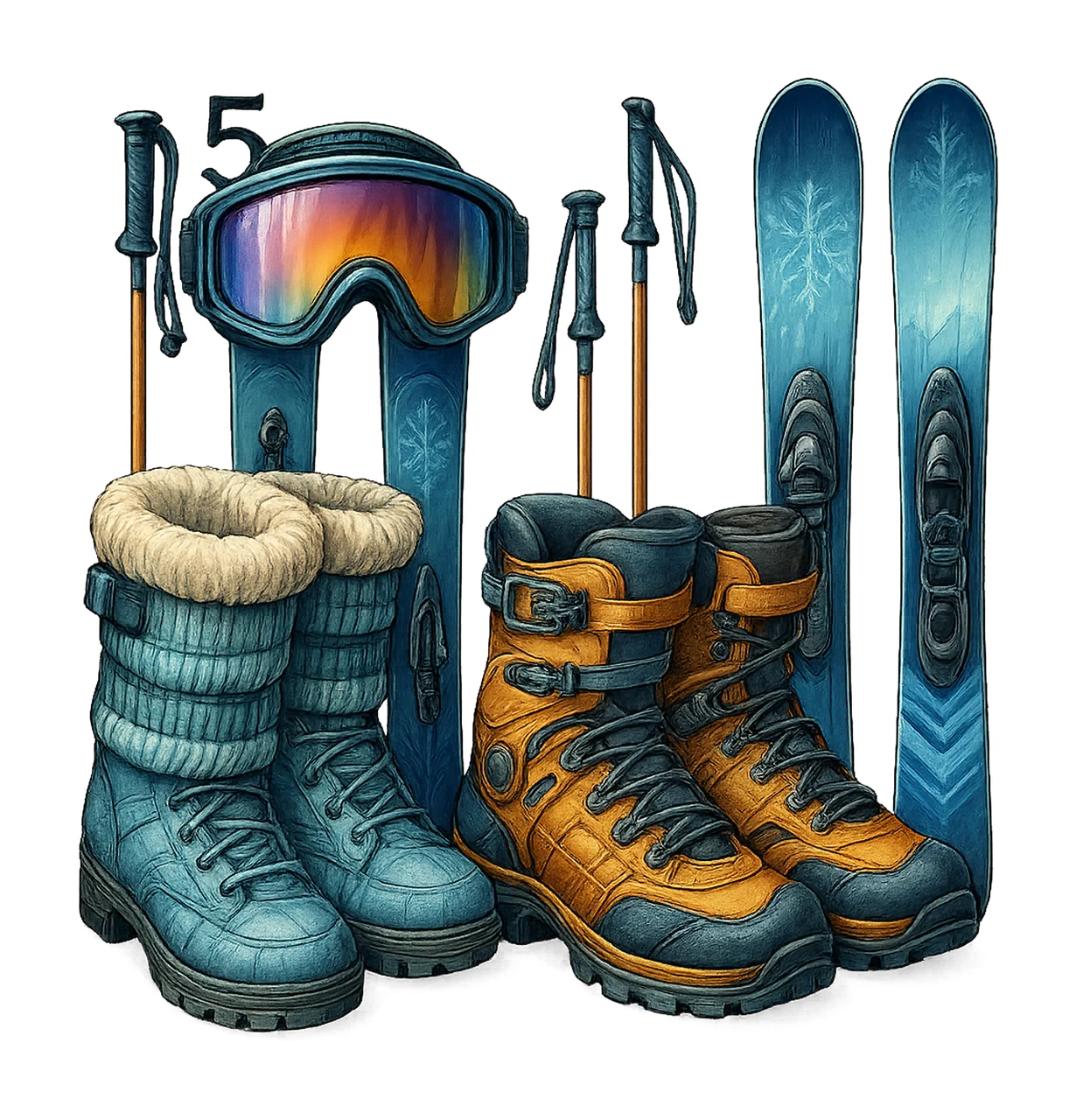 Watercolor Ski Artwork Winter Sports Skiing Sublimation