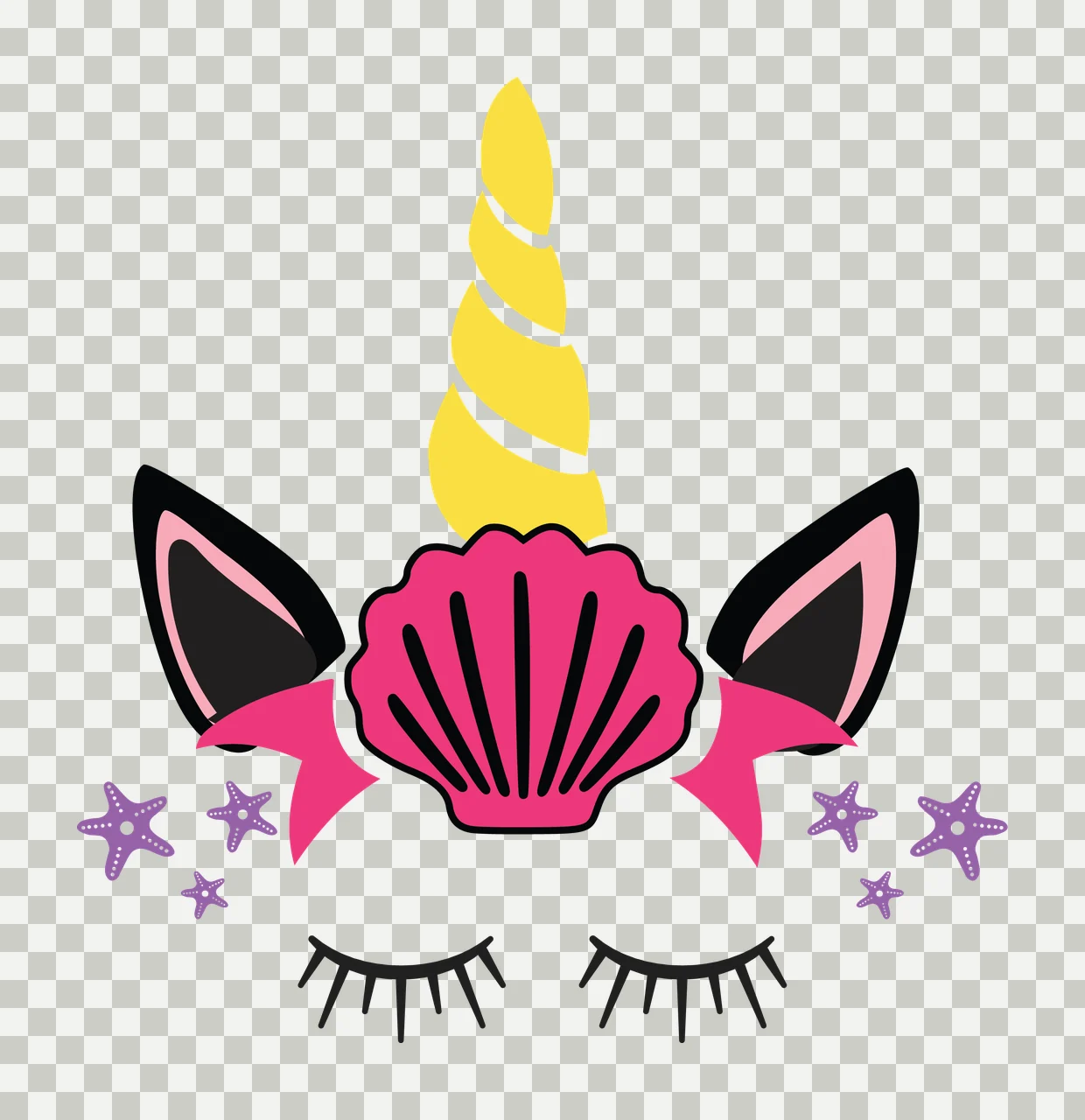 Unicorn Face With Starfish Silhouette decorating horn ears transparency and detail preview thumbnail
