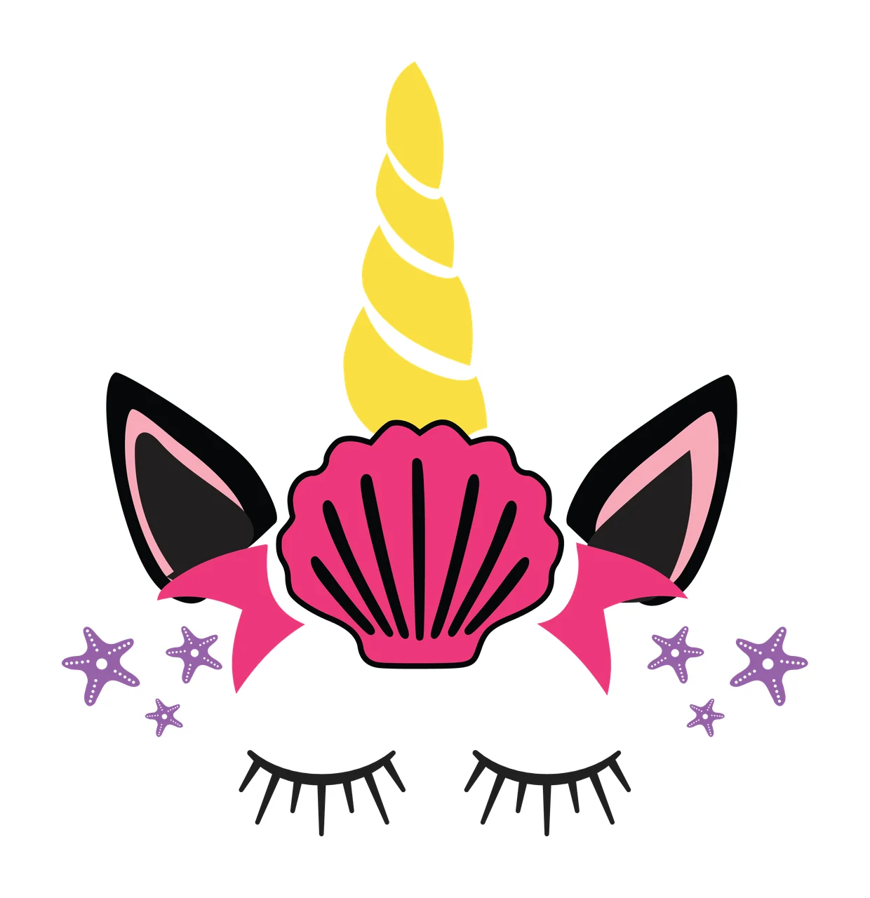 Unicorn Face With Starfish Silhouette decorating horn ears