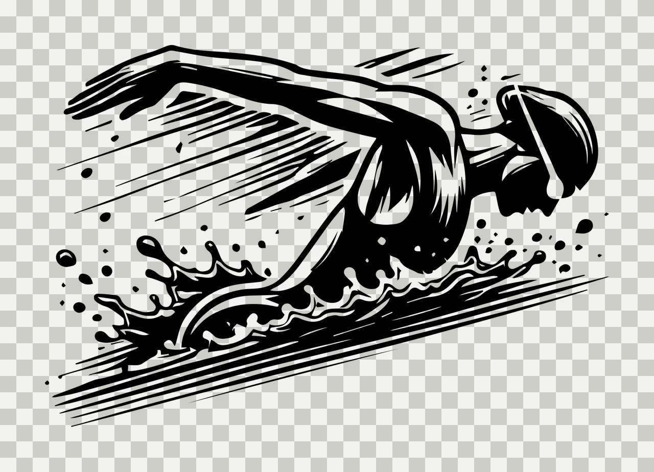 Swimming Swimmer Moving Through Water With Splashes goggles transparency and detail preview thumbnail