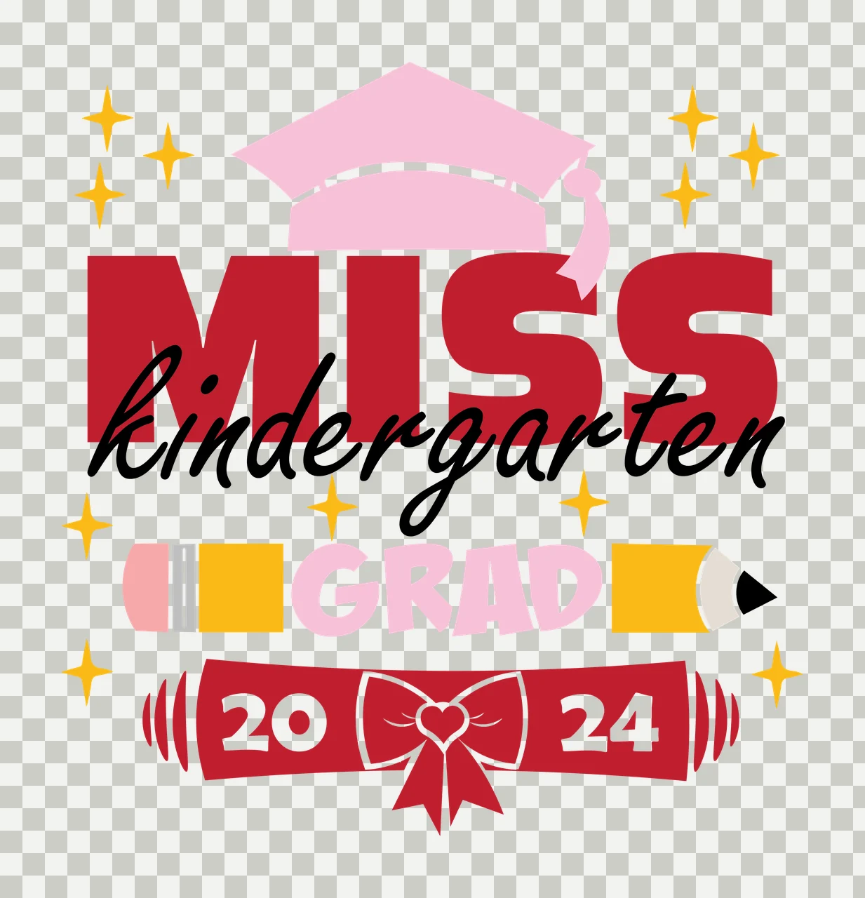 Miss Kindergarten Text With Diploma graduation symbols decorating transparency and detail preview thumbnail