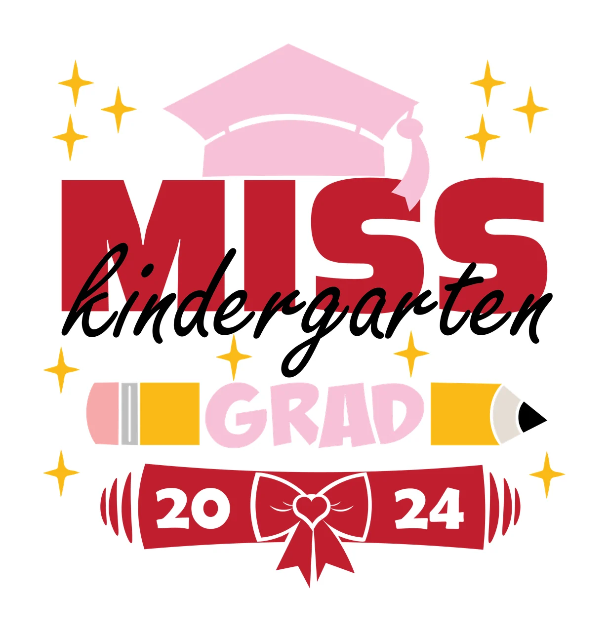 Miss Kindergarten Text With Diploma graduation symbols decorating